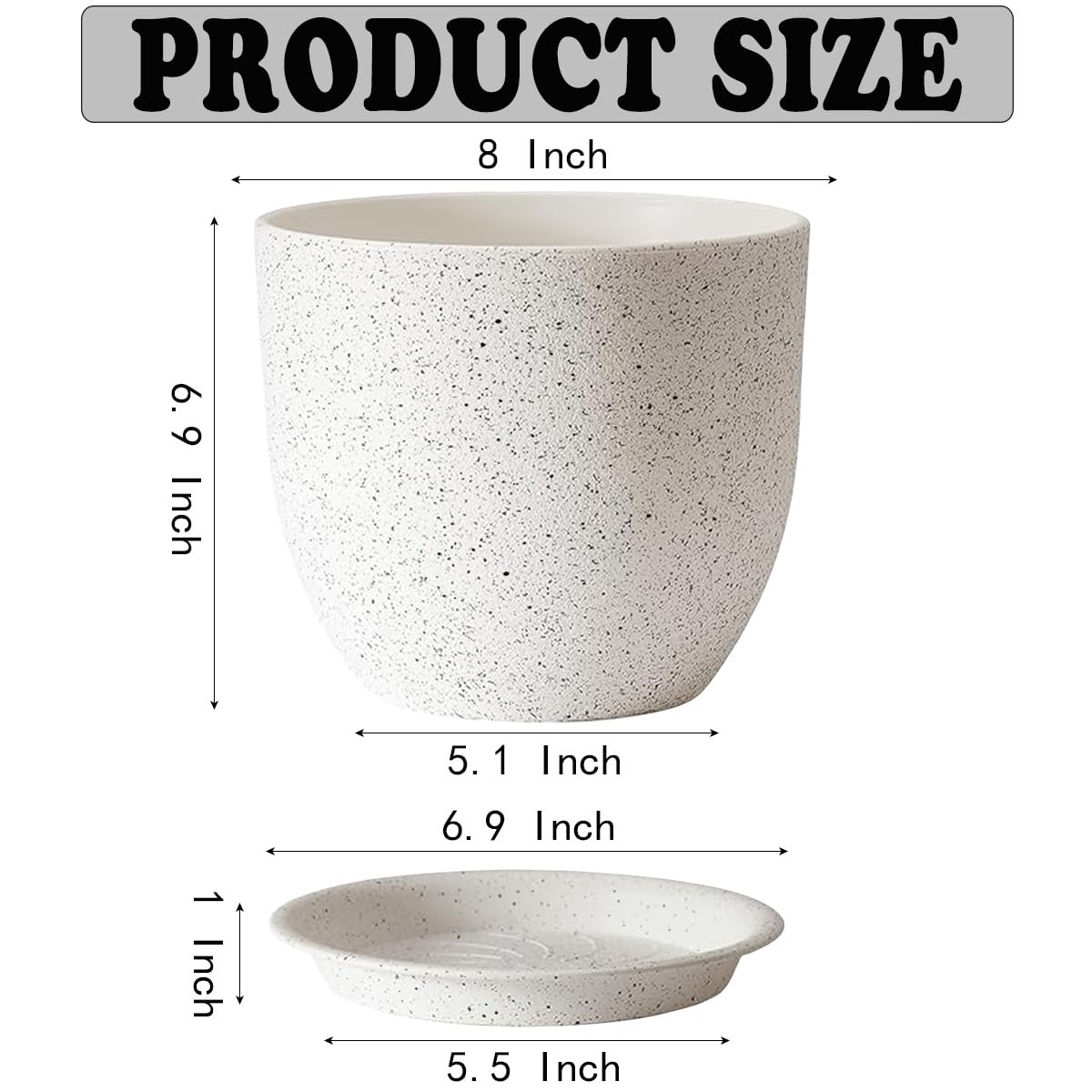 SE SUN-E Set of 4 Flower Pots for Outdoor Indoor, Planters for All Houseplants, Succulent, African Violets, Orchid and Cactus, Plants Pots, Speckled White