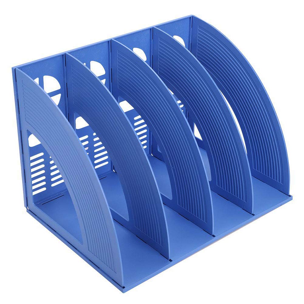 Marte Vanci Magazine File Holder Vertical PP Folder Book Desktop Organizer Plastic Storage Sturdy Vertical 4 Section Folder (Blue)