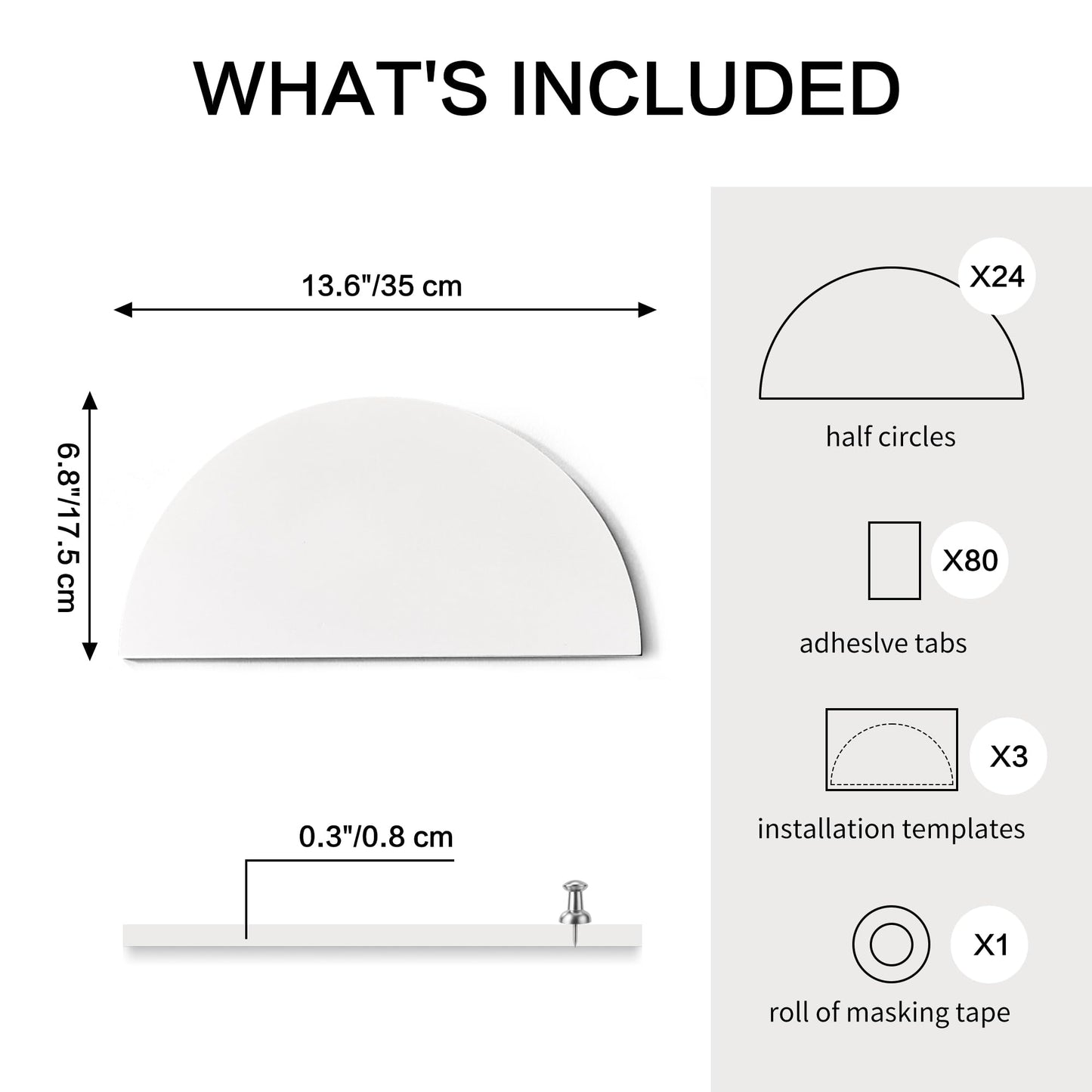 Half Circles 3D Wall Panels, Wall Decor Accents, Geometric Art, Large Wall Art, Landscape Home Decoration Modern and Minimalist For living Room,Bedroom, Office-24-Pack Panel Kit (White-24 PACK)