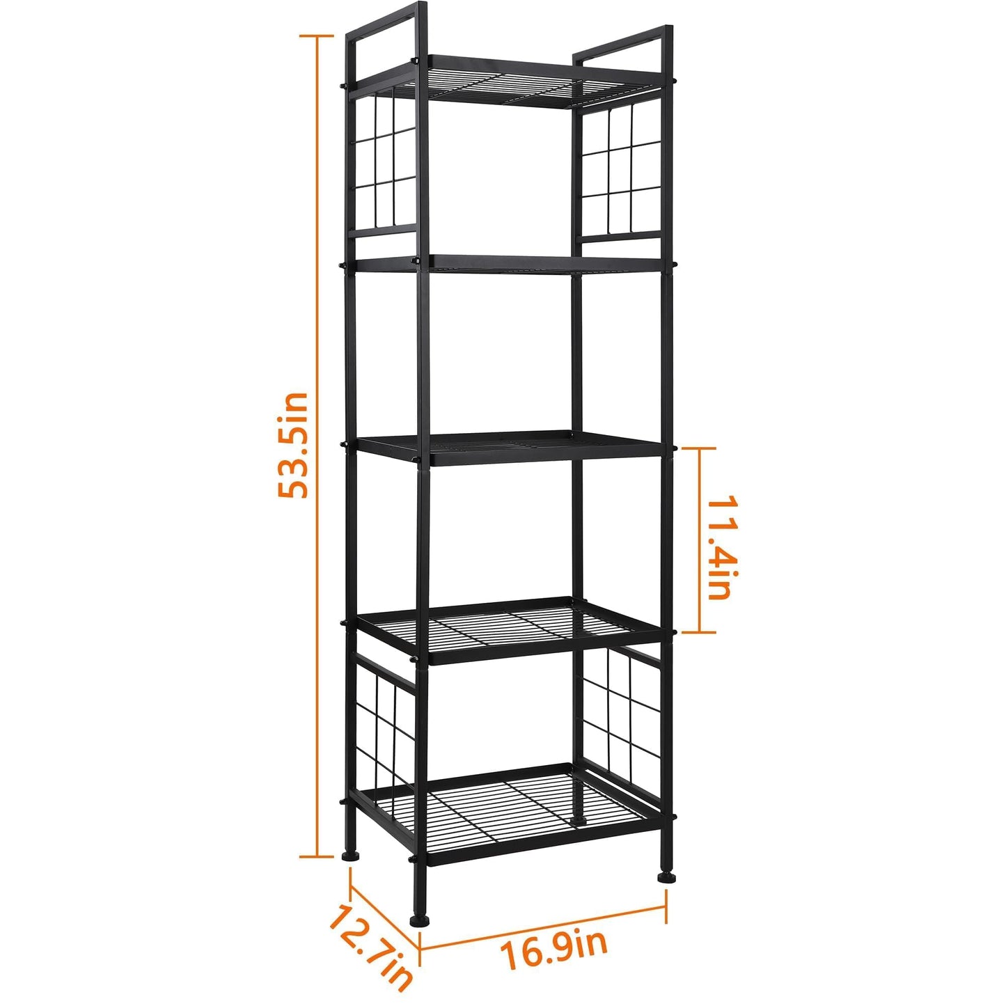GIOTORENT 5-Wire Standing Book Shelf & Bookcase, Metal Storage Shelving Unit Pantry Rack for Laundry Kitchen Bathroom Organizer, Black