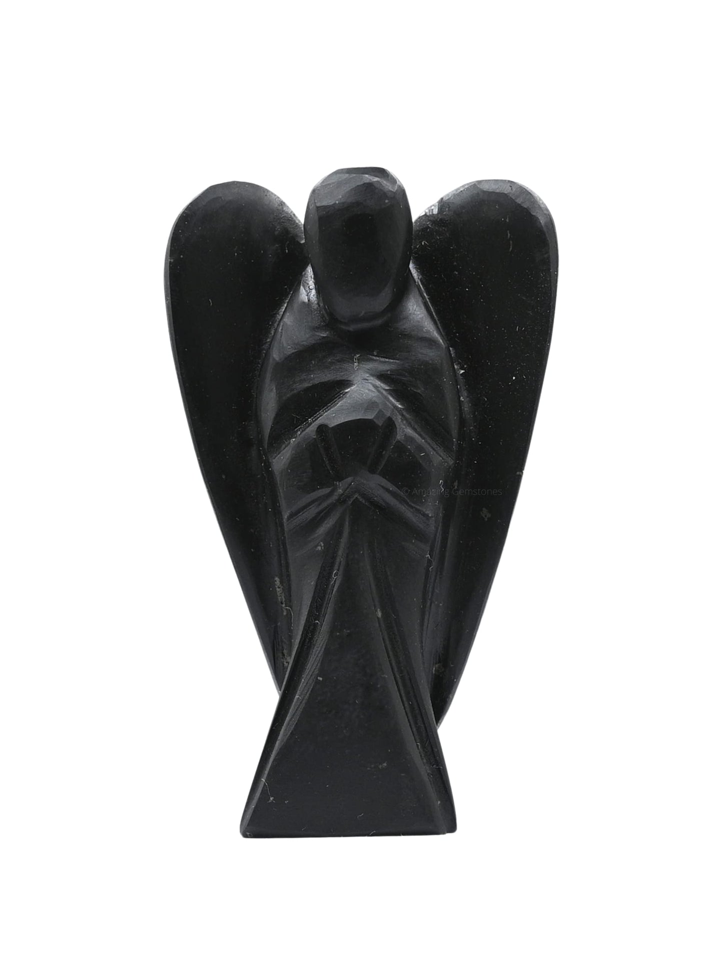 Amazing Gemstone Shungite Crystal Guardian Angel Figurines Ornament for Healing Birthstone, Decoration Statue (Hand Carved Pocket Gemstone Angel) (2 inch)