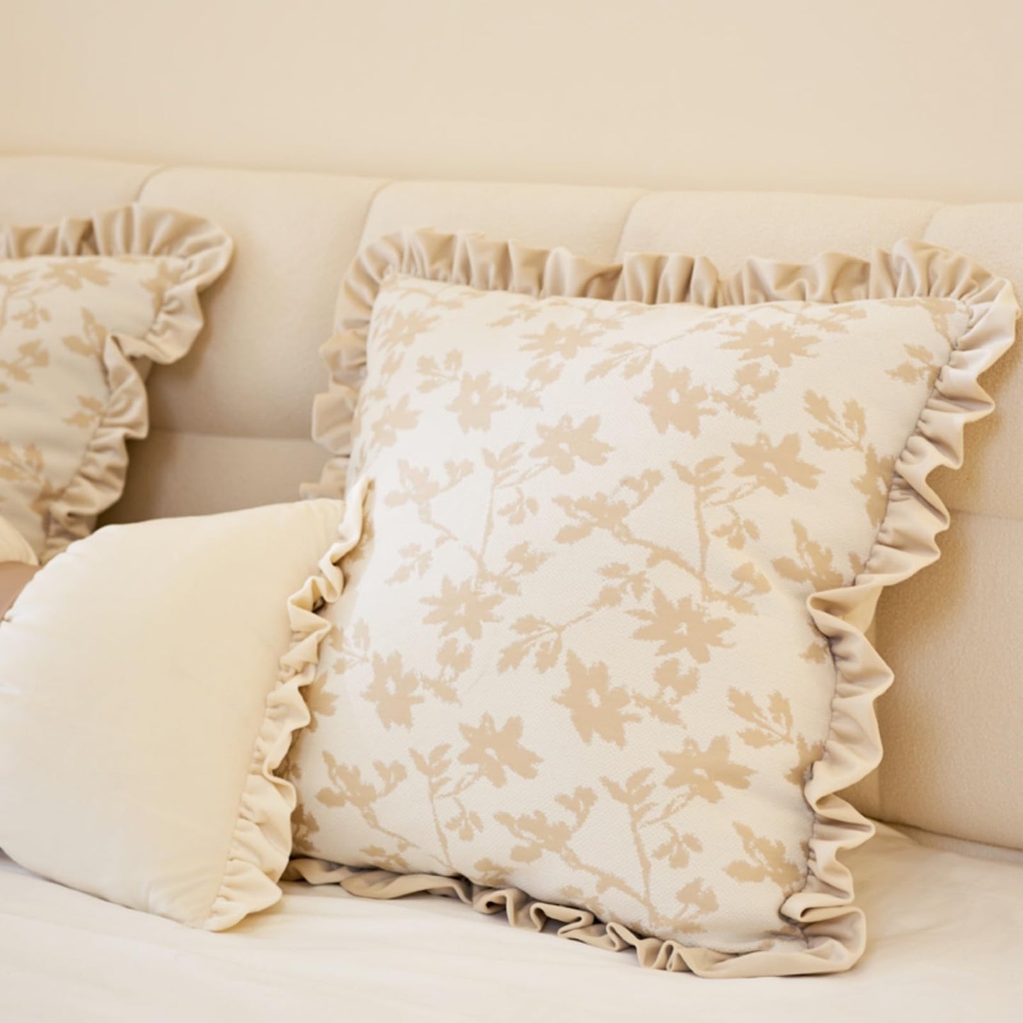 Avigers Square Design Jacquard Throw Pillow Covers Pack of 2, Embroidery Craft Soft Velvet Cushion Cover Pillowcase for Bed,Living Room,Outdoor,Car (Khaki, 20"x20")