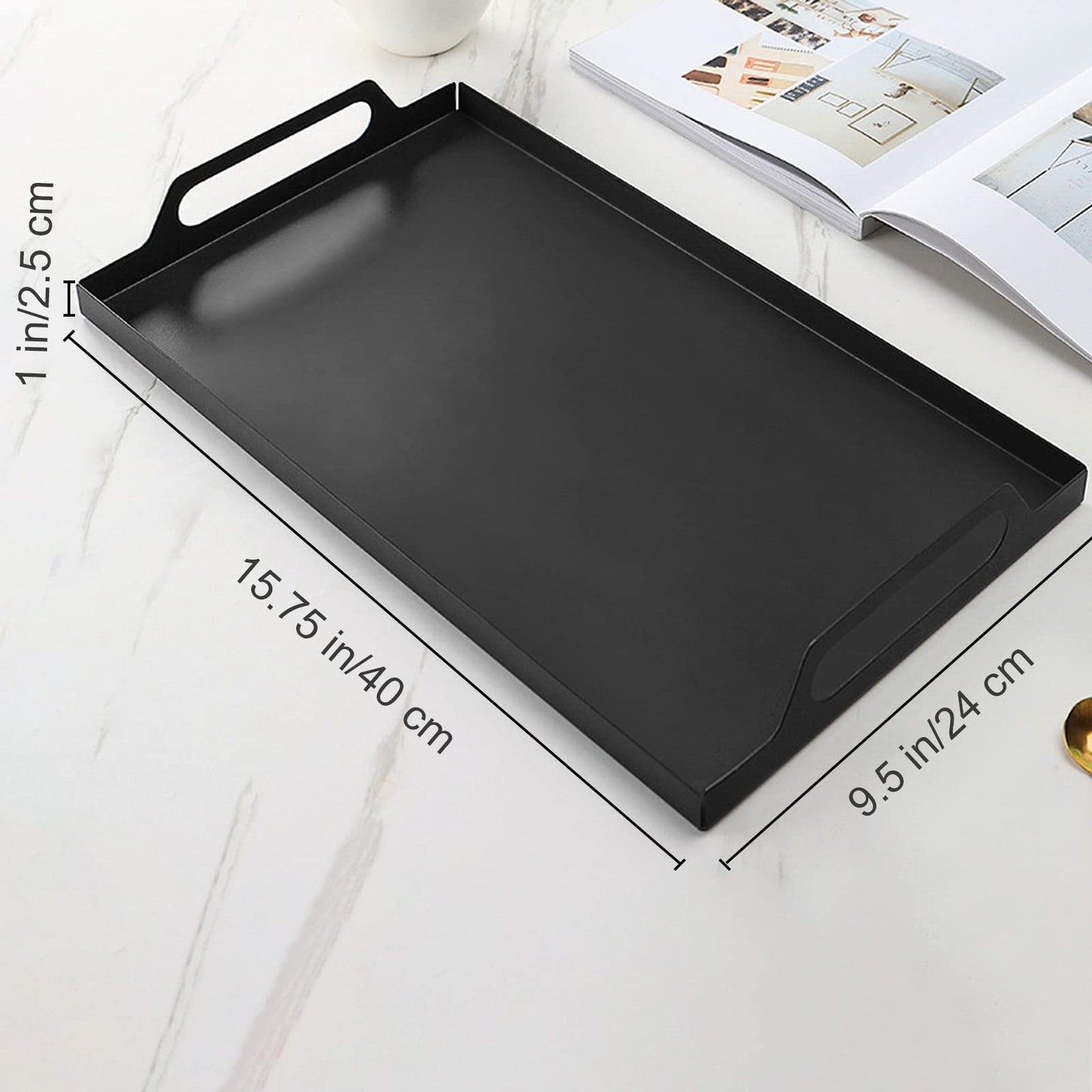 VANRA Metal Serving Tray Portable Bed Tray with Handles for Coffee Table, Living Room, Kitchen and Bathroom (Black)