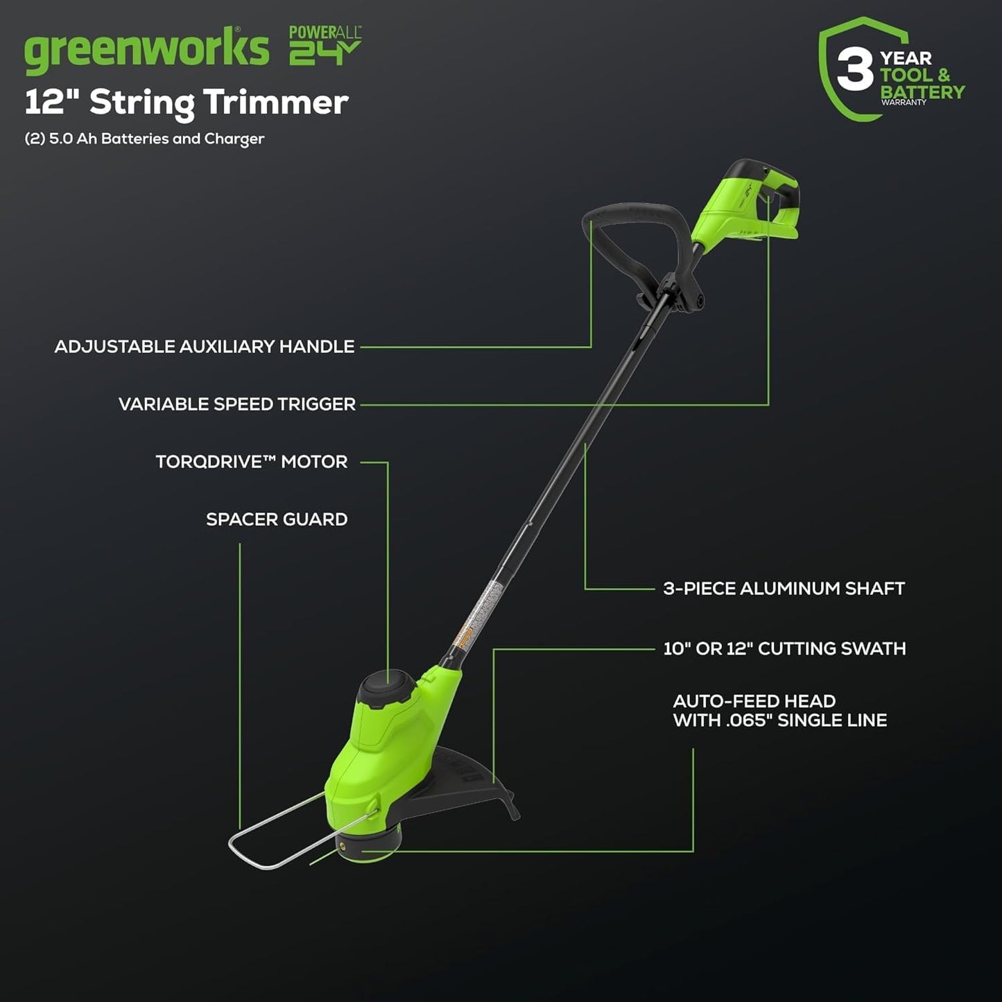Greenworks 48V (24V x 2) 20" Cordless Battery Mower, 12" String Trimmer/Edger, & 320 CFM Blower Combo Kit w/ (2) 4.0Ah Batteries, (1) 2.0Ah Battery & Chargers