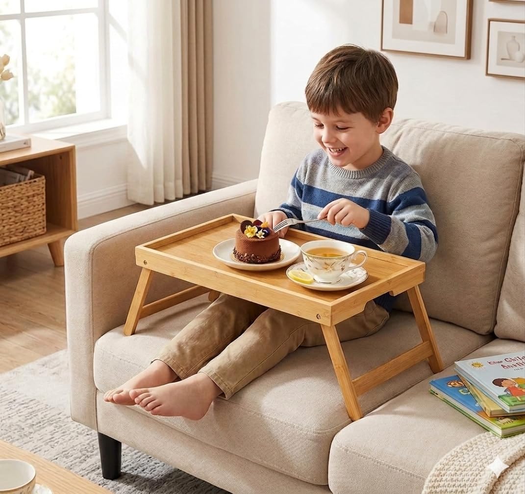 Bamboo Bed Tray Table with Foldable Legs, Breakfast Tray for Sofa, Bed, Eating, Working, Used As Laptop Desk Snack Tray by Pipishell