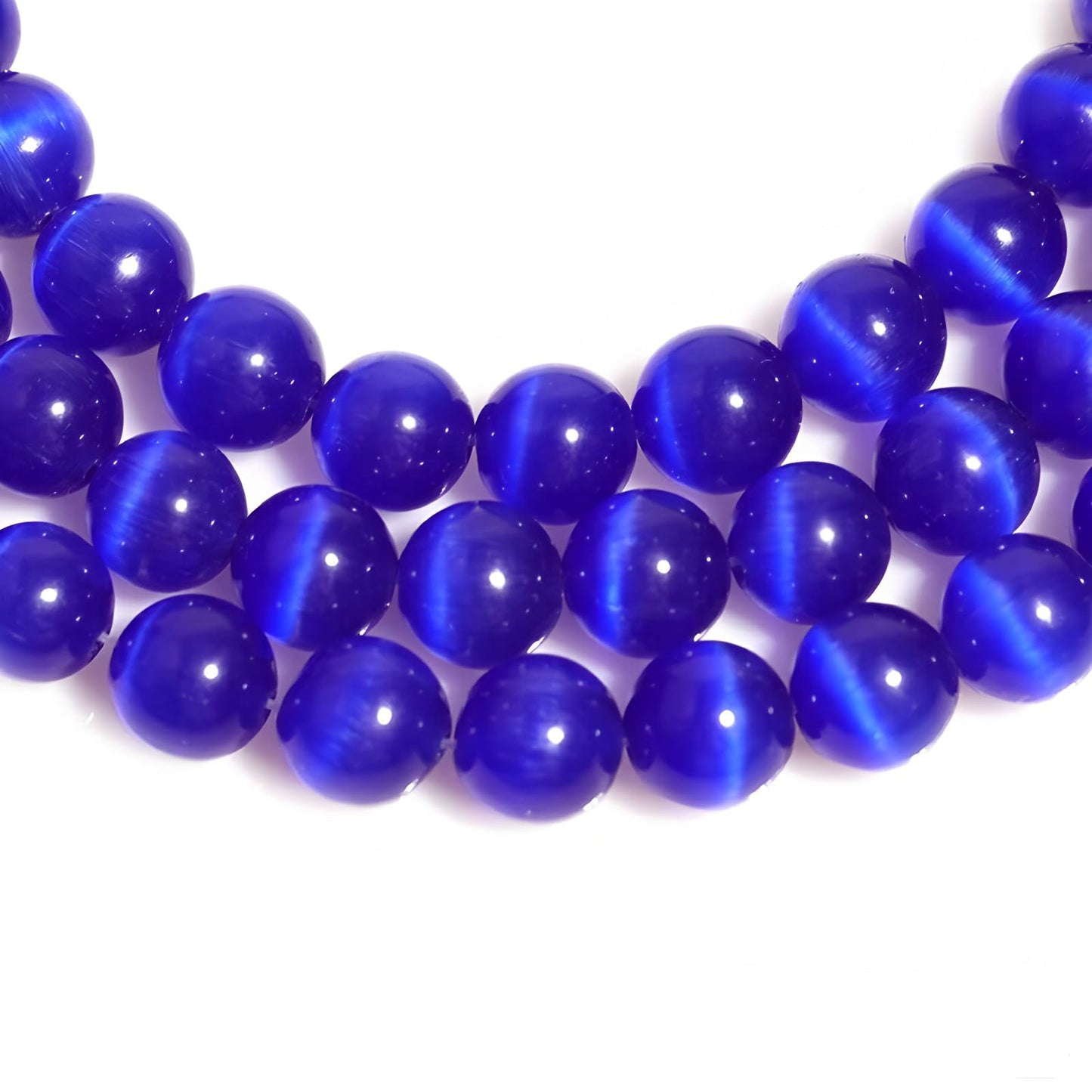 HAAMIIQII 45pcs 8mm Royal Blue Cat Eye Beads Round Loose Gemstone Beads for Jewelry Making Strand 15 Inch