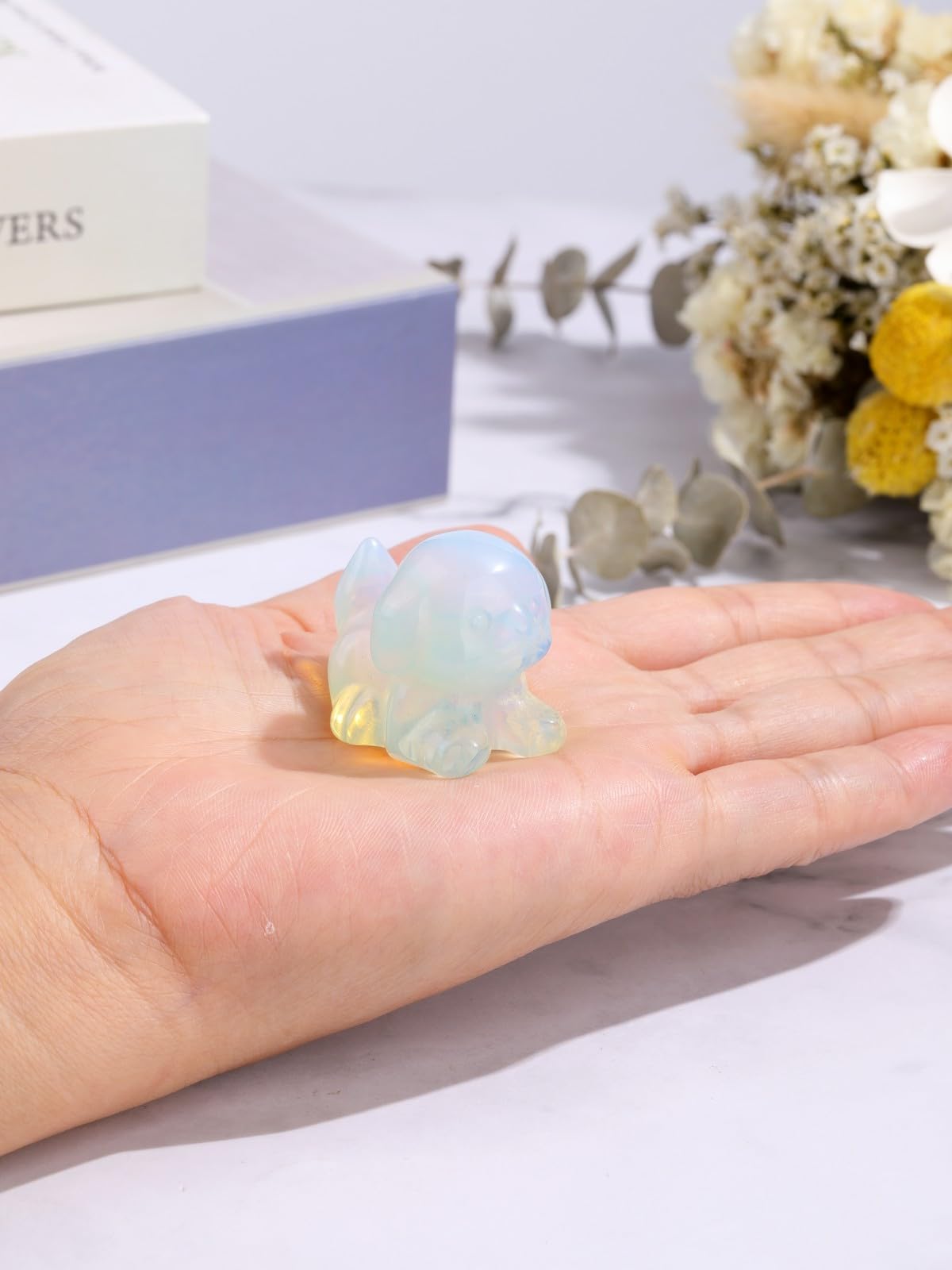 CrystalTears Opalite Crystal Dog Figurine, 1.5” Healing Gemstone Dogs Puppy Statue Ornament for Home Office Decor, Cute Lucky Crystals Dogs Gifts for Gifts for Women Dog Lovers Men Christmas