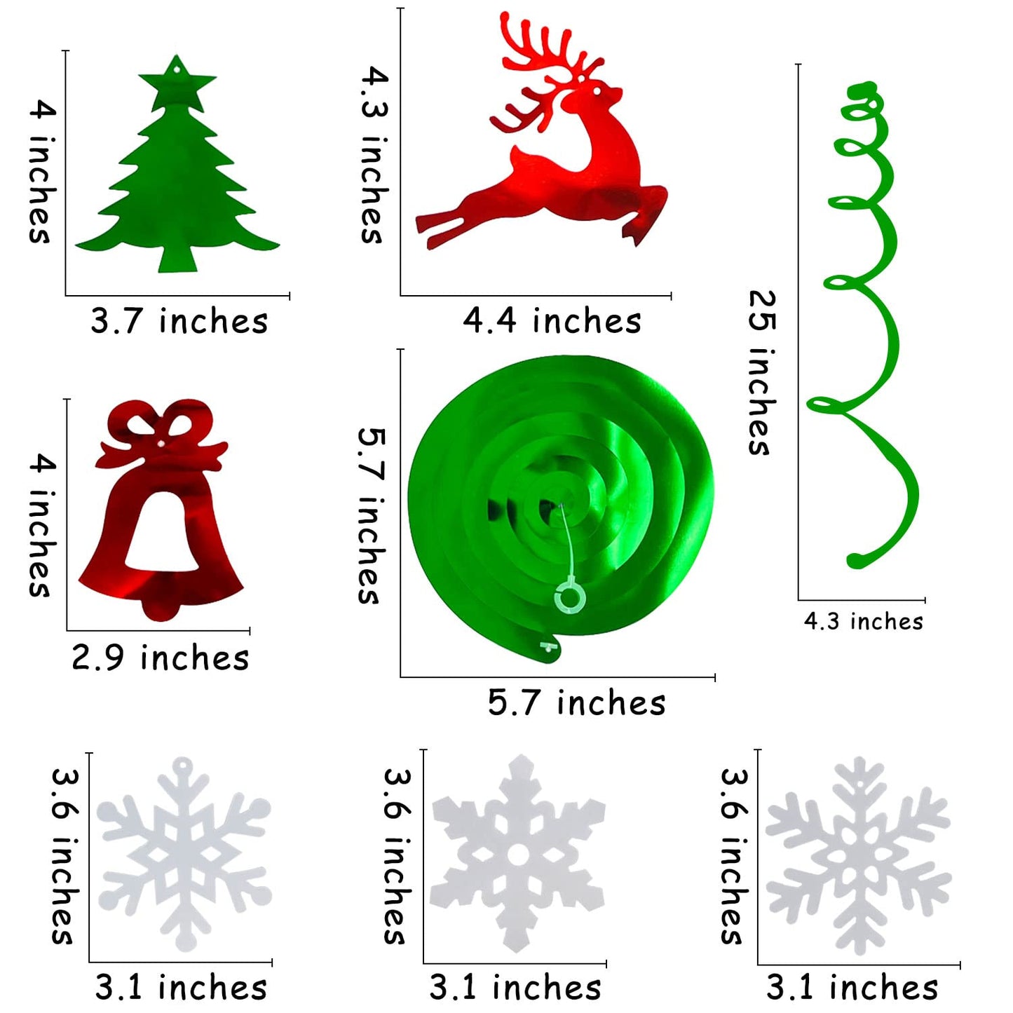 Christmas Party Decorations Foil Hanging Ceiling Swirls (30Pcs Fully-Assembled) Christmas Reindeer Bell Christmas Tree Snowflake Swirls for Porch Home House Bar, Xmas Holiday Supplies Decorations