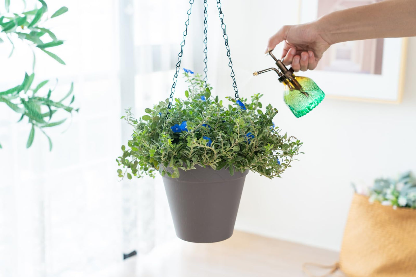 Melphoe Hanging Planter for Indoor Plants Self Watering, 8 Inch 3 Pack Plant Holder Hanging Flower Pots Outdoor Basket with Perforated Insert and Drainage Holes (Grey)