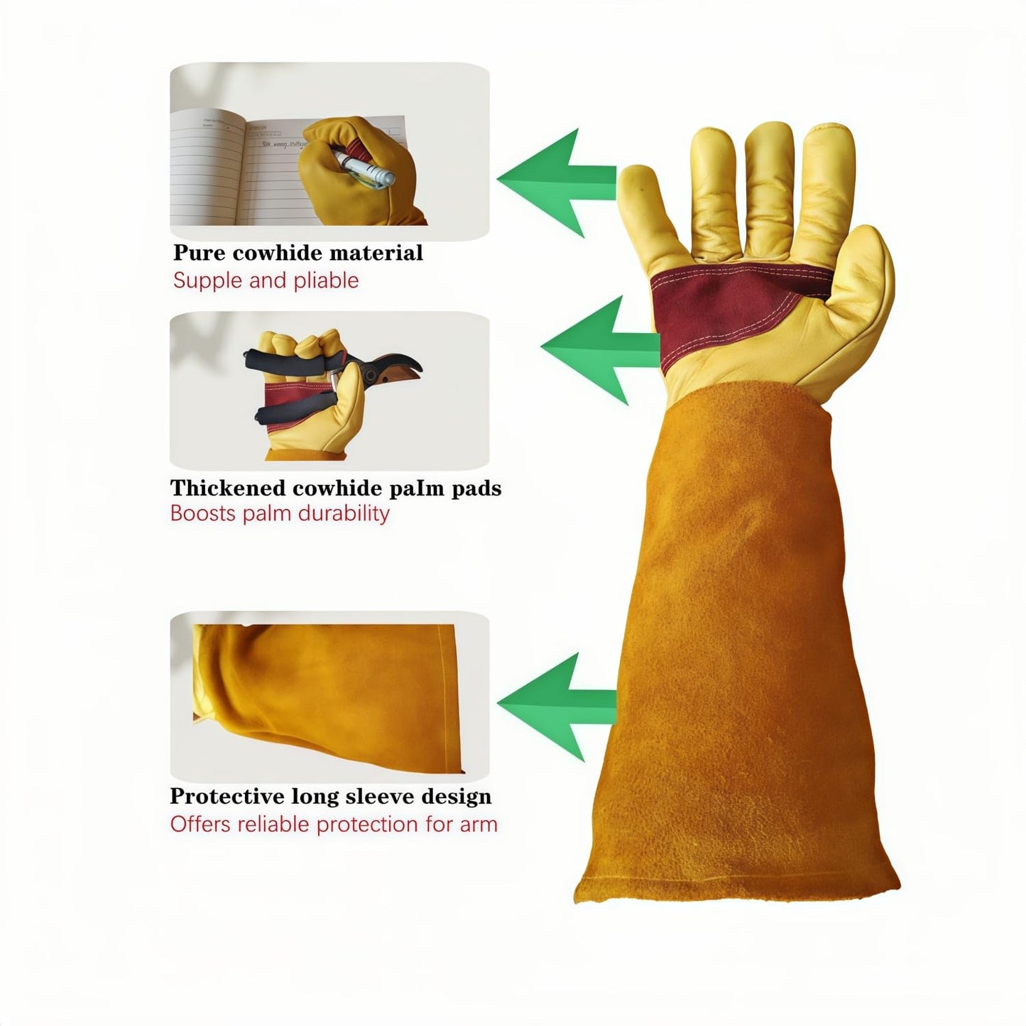 wfkwcxw Gardening Gloves for Women/Men Thorn Proof, Premium Leather Work Gloves for Cactus & Rose Pruning, Adjustable Wrist Strap, Yellow, Medium
