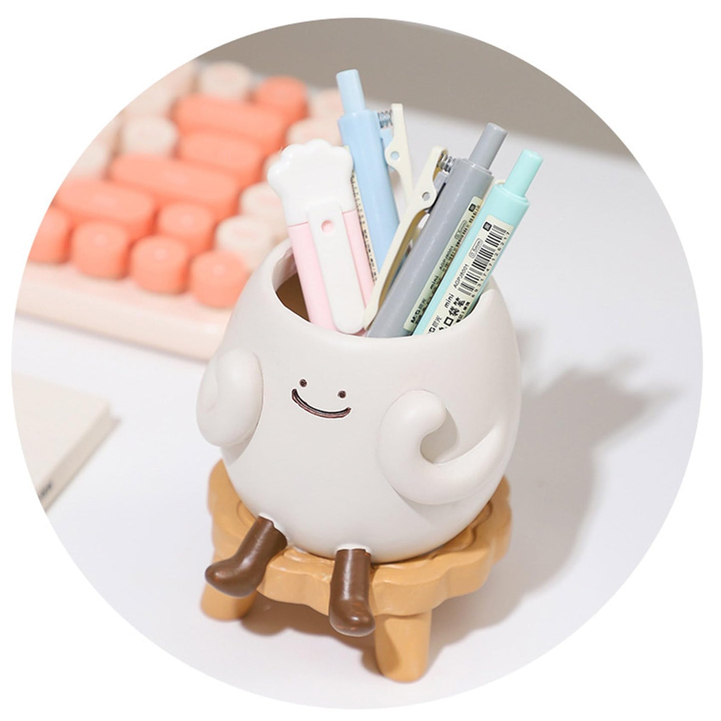 EOBTAIN Cute Smily Face Planter Pot Head Unique Sit Bench Succulent Pots Flower Cactus Pots with Drainage Holes Resin Planters Decorative Pots for Plants Indoor Garden,Gifts for Plant Lovers