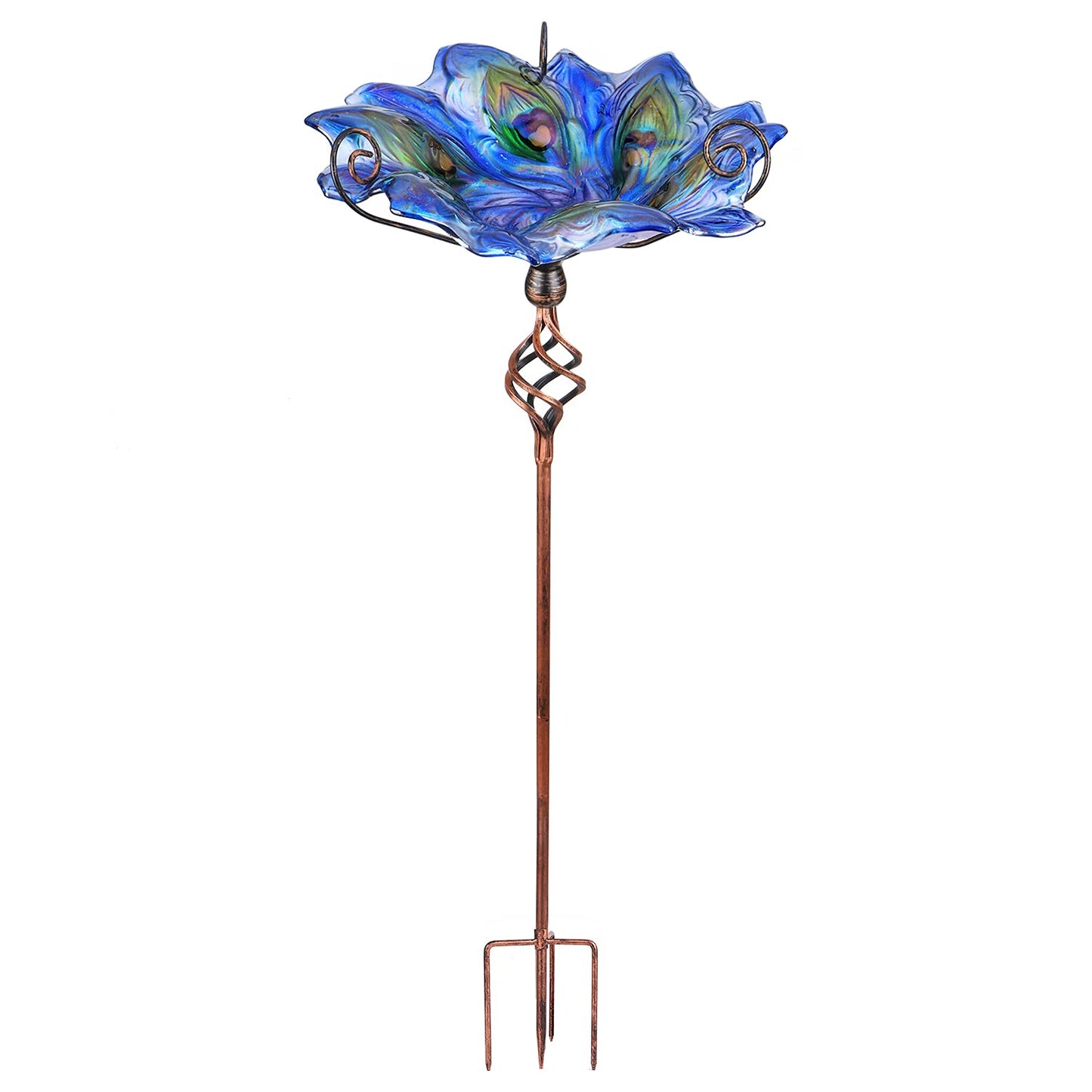 VCUTEKA Glass Bird Bath Outdoor BirdBath Bird Feeder with Metal Stake Garden Decor