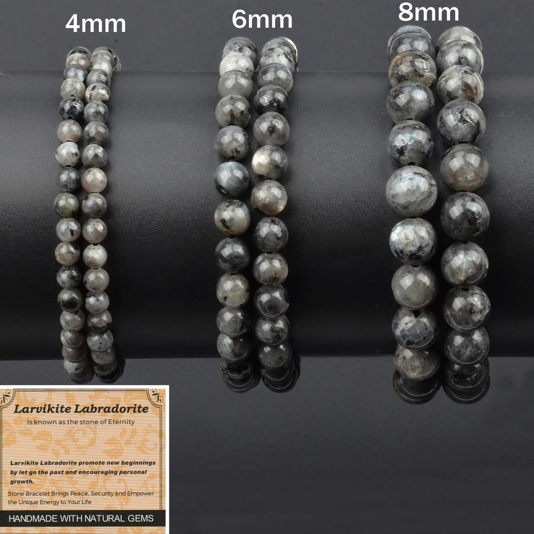 MASSIVE BEADS Larvikite Labradorite - Eternity - Handmade Handmade Yoga Stretch Elastic Bracelet Natural Stone Crystal Healing Power Energy Gifts for Unisex Adult 4mm