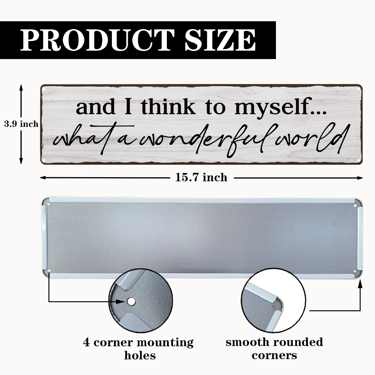 And I Think To Myself What A Wonderful World Sign, Retro Metal Tin Sign, Farmhouse Family Wall Decor, Wall Art Decor Iron Poster, For Home Living Room Bedroom 15.8x4 Inch
