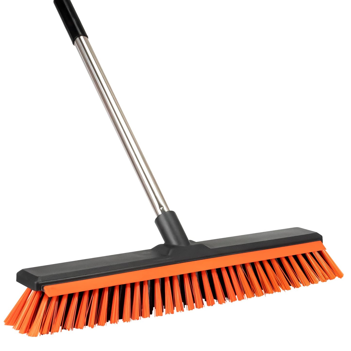 18" Push Broom Outdoor with Rubber Squeegee,Heavy Duty Broom Brush with Handle,Stiff Bristles for Patios and Deck Dirt Garage Warehouse Driveway Concrete Floor Cleaning Scrubbing