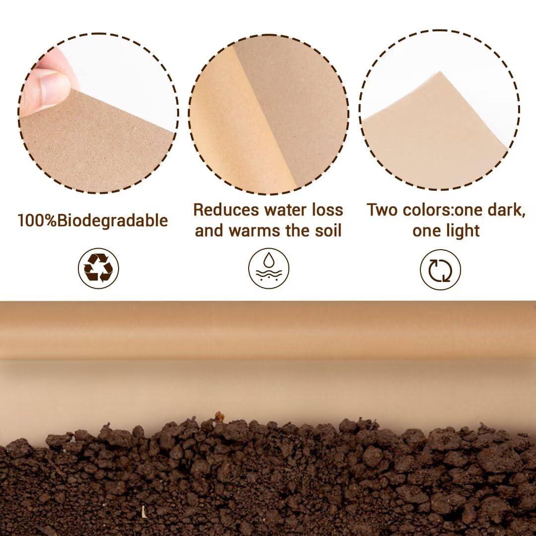 gjkldcvb 4 x 50 Ft Biodegradable Paper Weed Barrier Heavy Duty Biodegradable Landscape Fabric Garden Bed Grass Garden Paper Weed Control Barrier Weed Paper for Landscaping