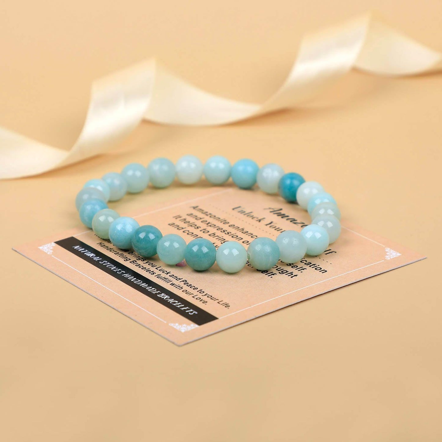 AD Beads Handmade Gemstone Stretch Elastic Bracelet Crystal Healing Reiki Nature's Beauty and Spiritual Essence Unisex (4mm, Amazonite (Unlock Your True Self))