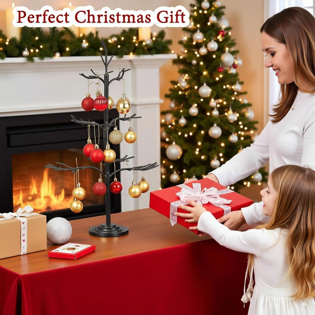 Metal Ornament Display Tree, Black Ornament Tree Display Stand, 22 Inch Christmas Tabletop Ornaments Hangers Stand, 3-Tier Wire Displays Trees for Easter Halloween Christmas Ornaments