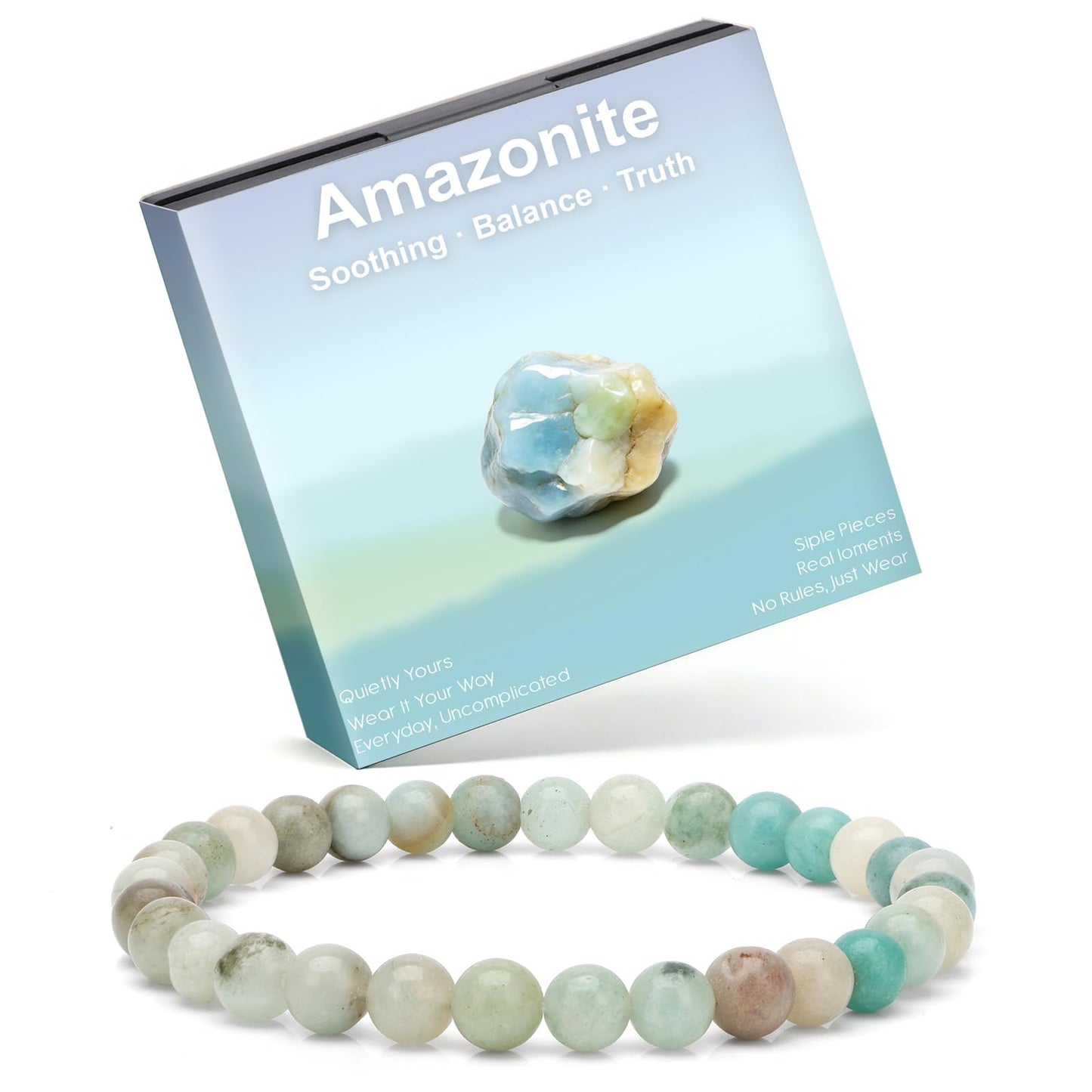 Risyfjew 6MM Handmade Amazonite Natural Gemstone Stretch Elastic Bracelet,PE Film Anti-oxidation Packaging Natural Stone Crystal Healing Power Energy Gifts for Adult