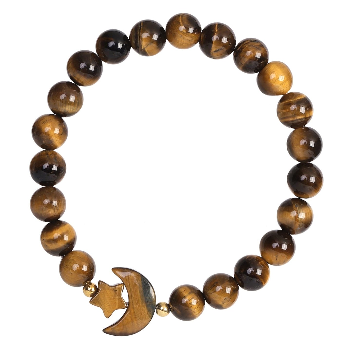 TUMBEELLUWA Half Moon Star Crystal Bracelet Healing Stone 8mm Beads Handmade Stretch Charm Jewelry for Women Spiritual, Tiger's Eye Stone