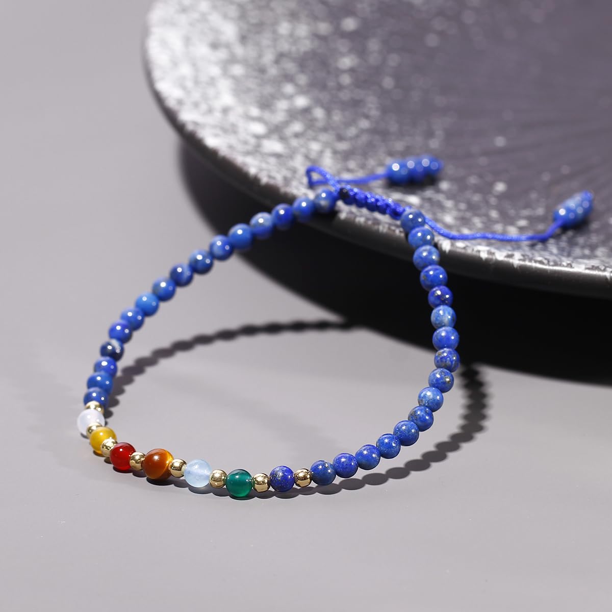 Jewever 7 Chakra Bracelets for Women Real Stone Lucky Rope Crystal Bead Bracelet Crystals and Healing Stones Jewelry Birthday Gifts (lapis lazuli)