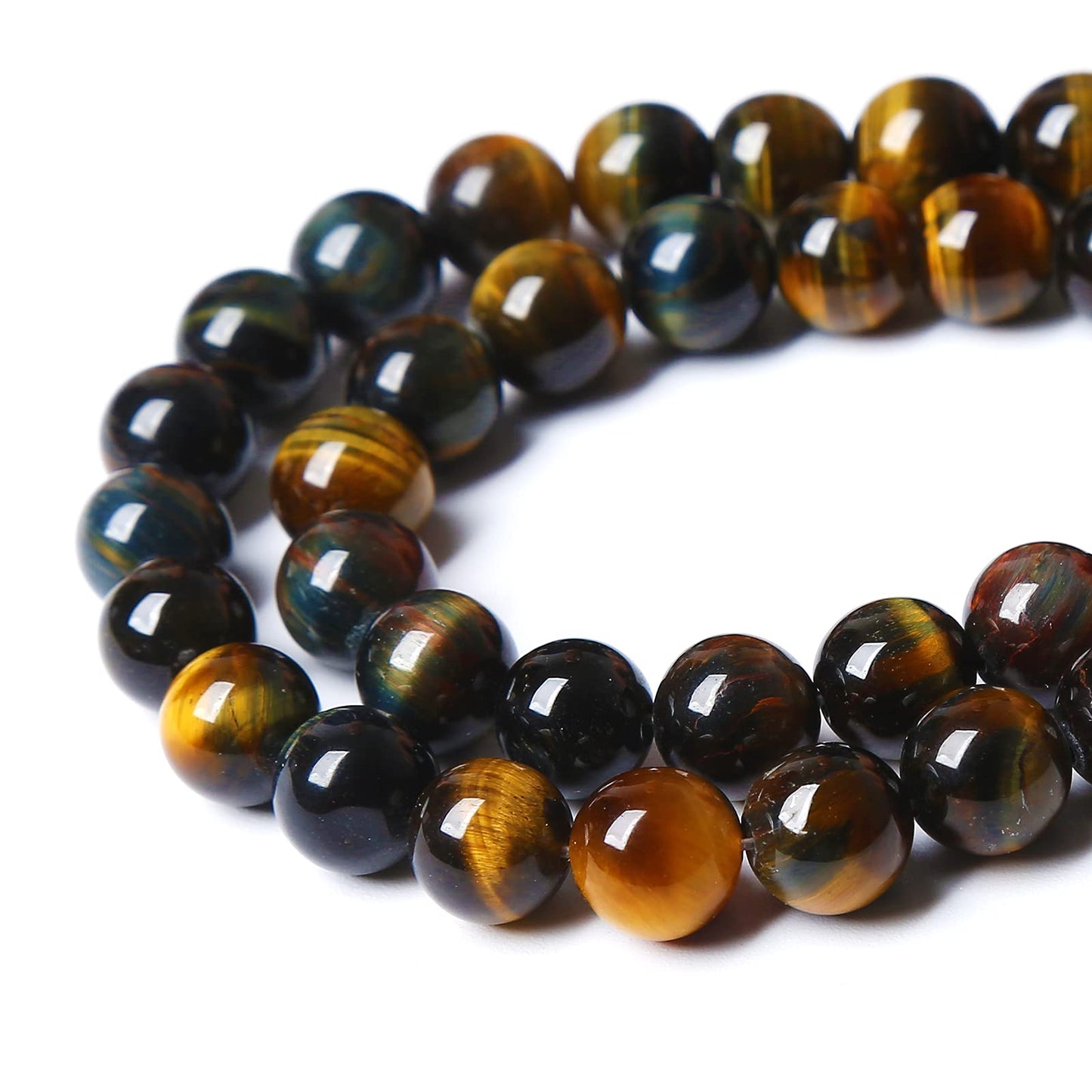 Yellow Blue Tiger Eye Beads Natural Stone Round Loose Beads Energy Gemstone Healing Power for Jewelry Making 8mm 46pcs 15"