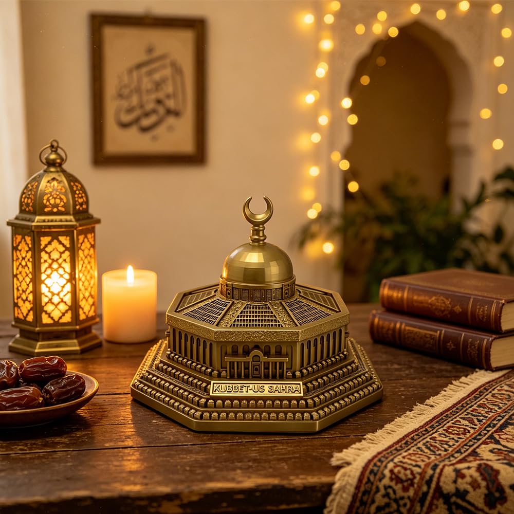 Mingzhang Ramadan Decorations for Home, Islamic Mosque Dome of The Rock Statue, Eid Mubarak Table Centerpiece, Gold Muslim Ramadan Decor Ornament Gift