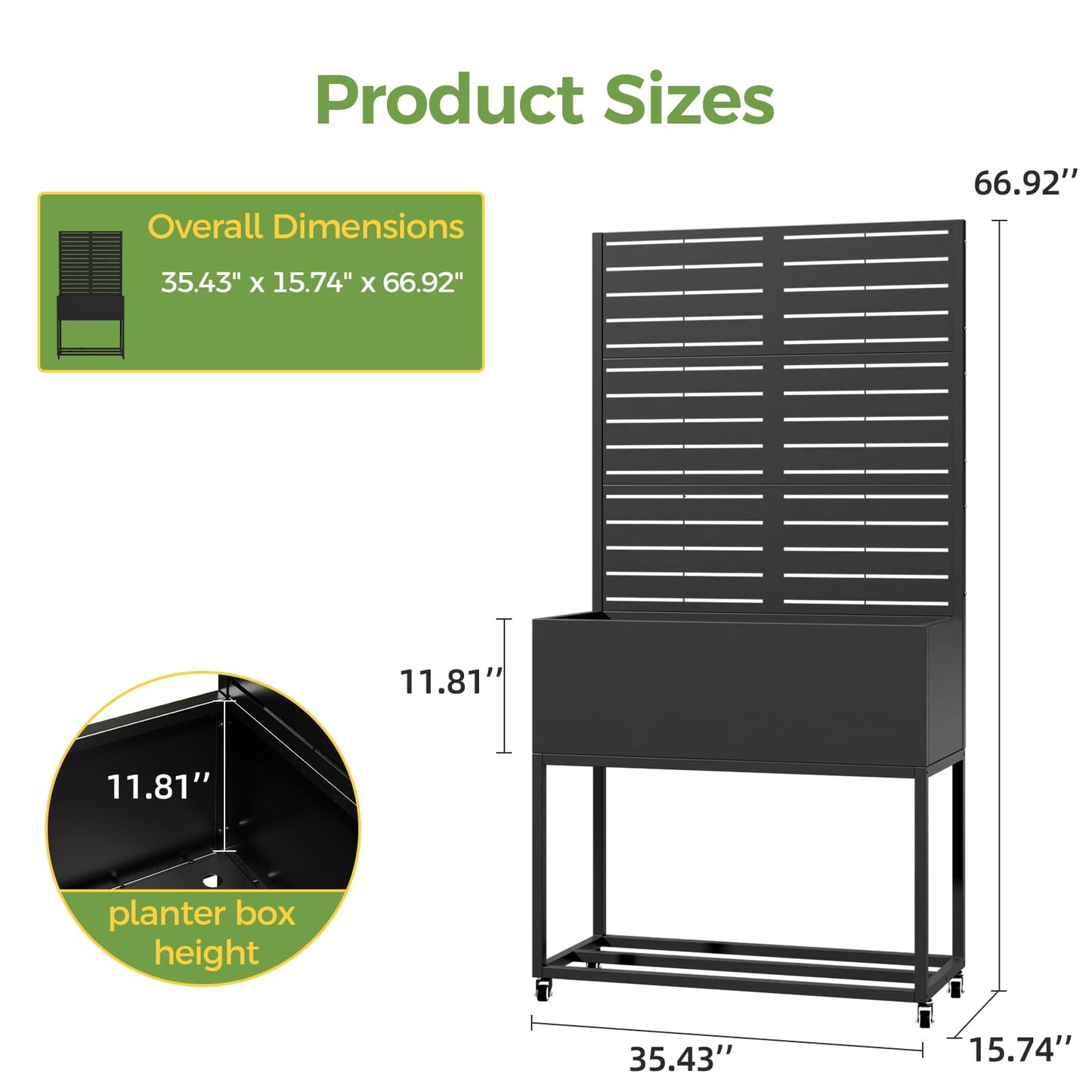 Metal Planter Box with Trellis, 3 in 1 Raised Garden Bed with Trelli & Firewood Rack, Privacy Planter Screen for Climbing Plants, Vine, Outdoor Garden Standing Beds with Drainage Holes, Wheels,Black