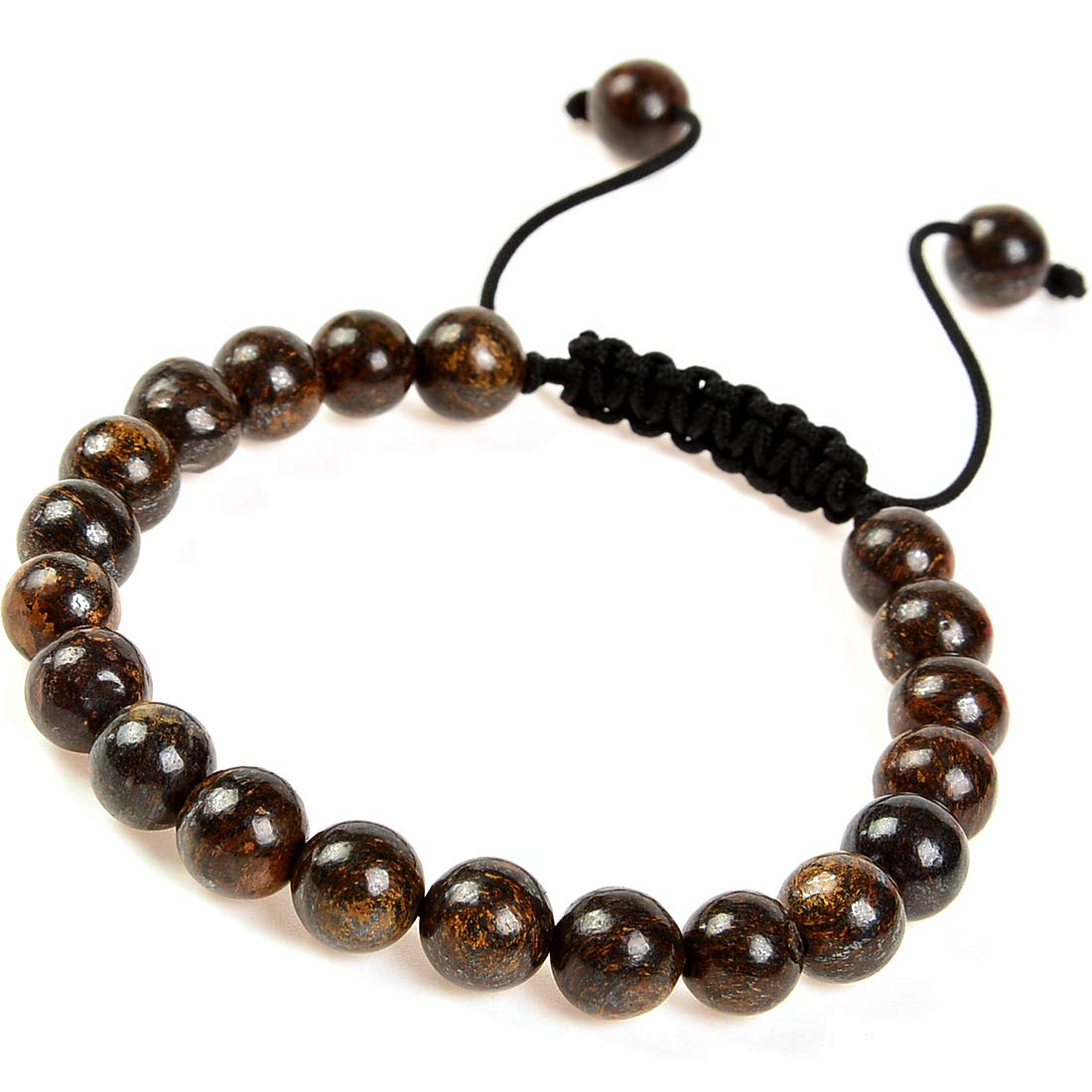 MASSIVE BEADS Natural Healing Power Gemstone Crystal Beads Unisex Adjustable Macrame Bracelets 8mm (Bronzite, 8mm)