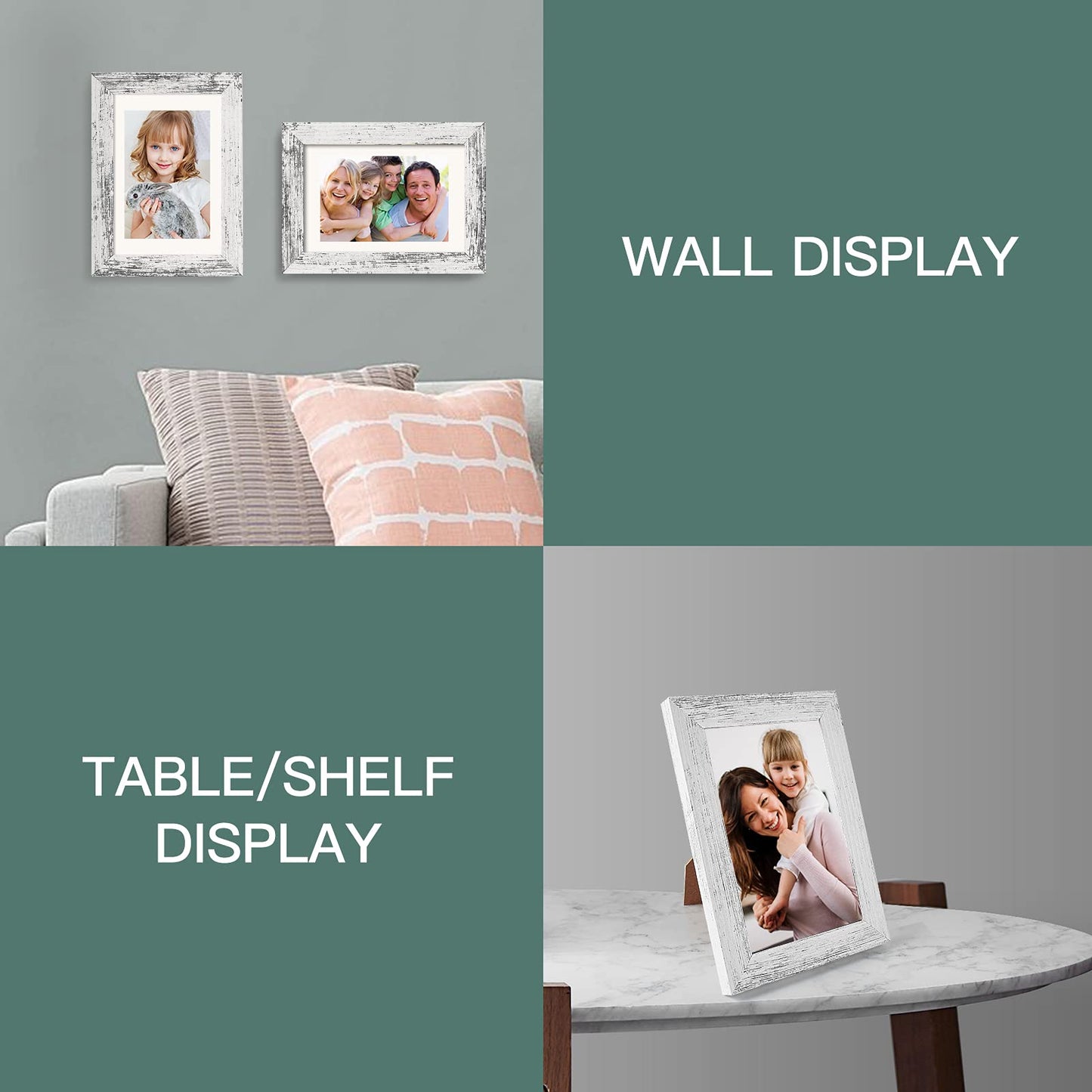 BAIJIALI 4x6 Picture Frame Distressed Farmhouse Wood Pattern Set of 4,Display 3.5x5 with Mat or 4x6 Without Mat,Multicolour