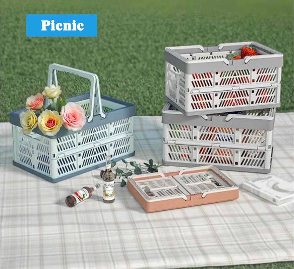 YTAONS Collapsible Storage Crate with Handles, 20L Foldable Plastic Basket, Organizer Container (Light gray, M)