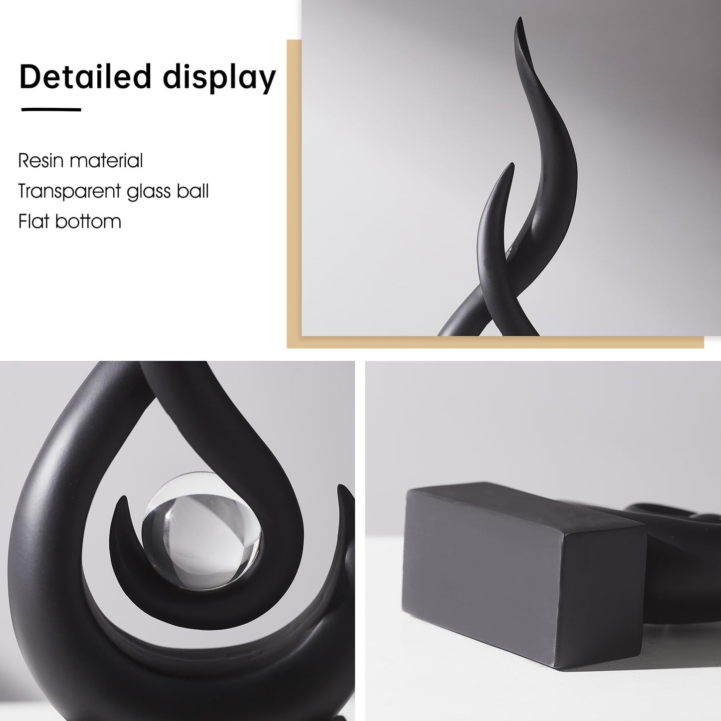 AWNR Modern Black Sculpture Decor: Flame Statue with Glass Ball Resin Abstract Art Figurines Unique Centerpiece for Living Room TV Stand Coffee Table Office Decor