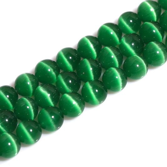 HAAMIIQII 8mm Grass Green Cat Eye Glass Round Crystal Stone Loose Gemstone Beads for Jewelry Making Bracelets Necklaces Earrings Crafts (45-50pcs)