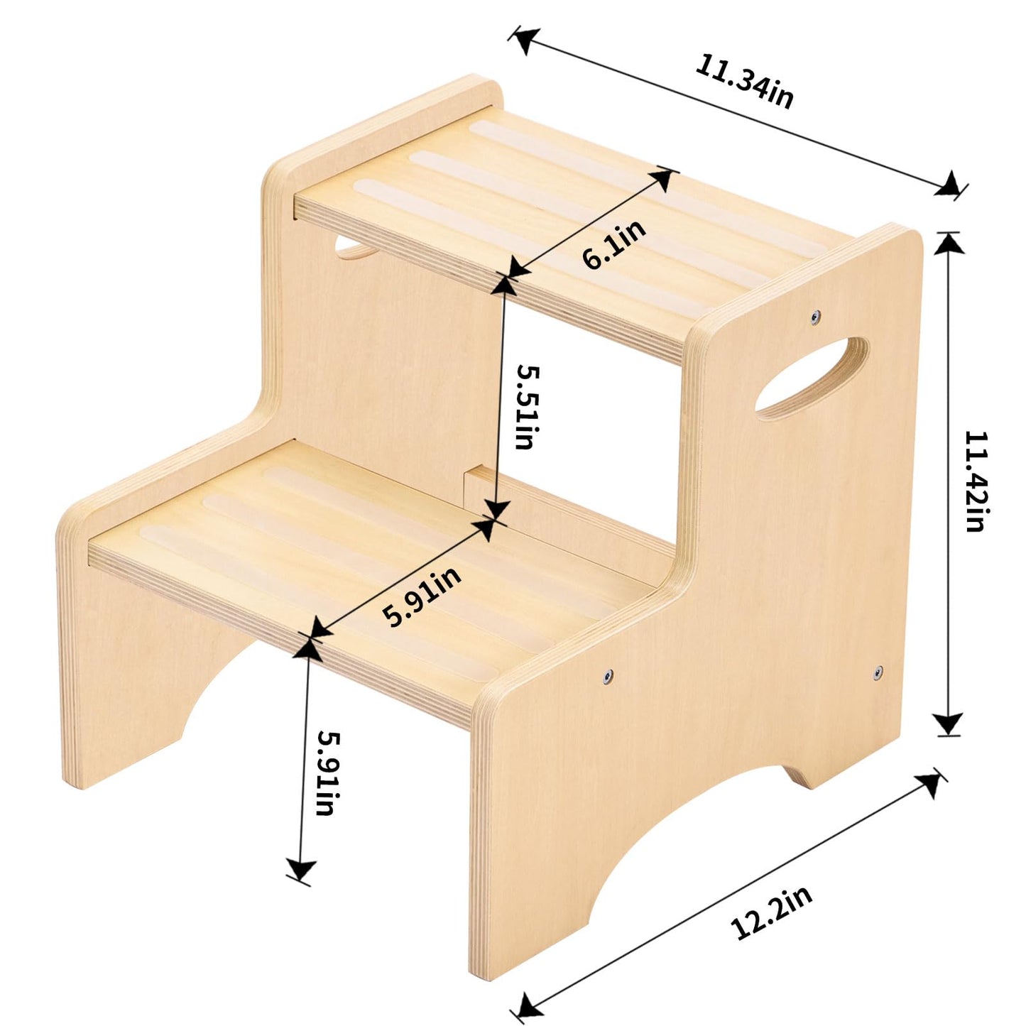 Wooden Toddler Step Stool for Kids, Two Step Stool with Non-Slip Pads & Handles, Potty Training Stool for Bathroom Sink, Toilet, Kitchen, Bedroom (Natural)
