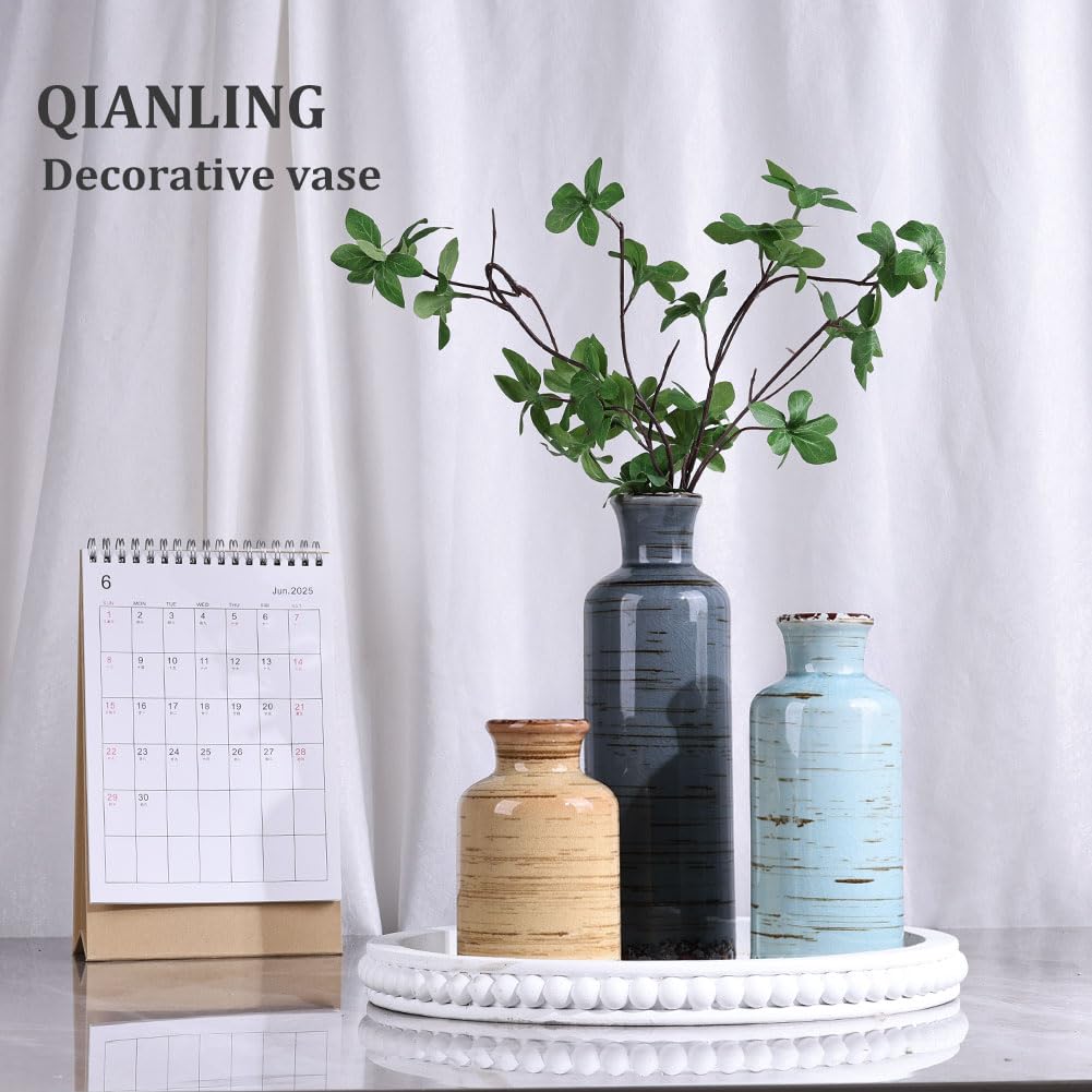 Ceramic Vase Set - 3 Small Flower Vases Home Decor, Modern Rustic Farmhouse Pottery Vases for Centerpieces, Living Room, Kitchen, Shelf, Bedroom, Bathroom, Fireplace, Table Shelf and Entryway Decor