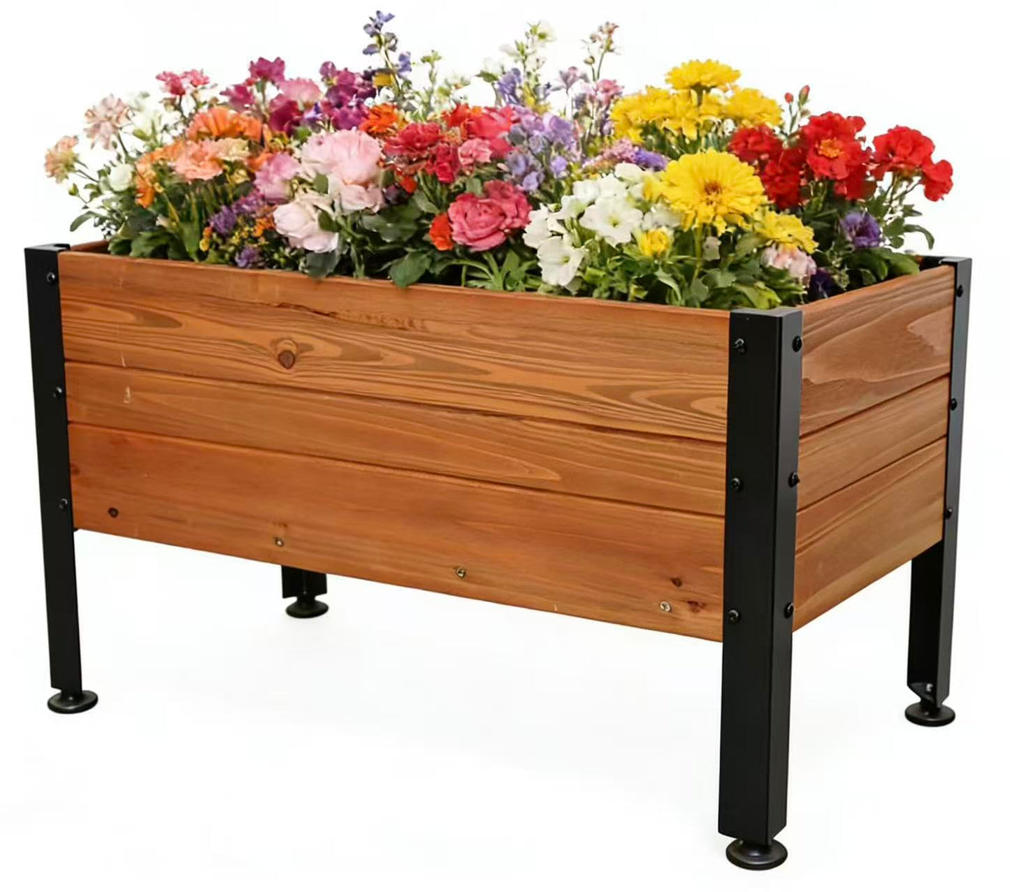 Borsynium Wooden Rectangular Flower Box with Short Iron Legs, Planting Bed for Flowers and Vegetables, Suitable for Garden and Balcony. Dimensions: 19.7x13.9x12.5 inches