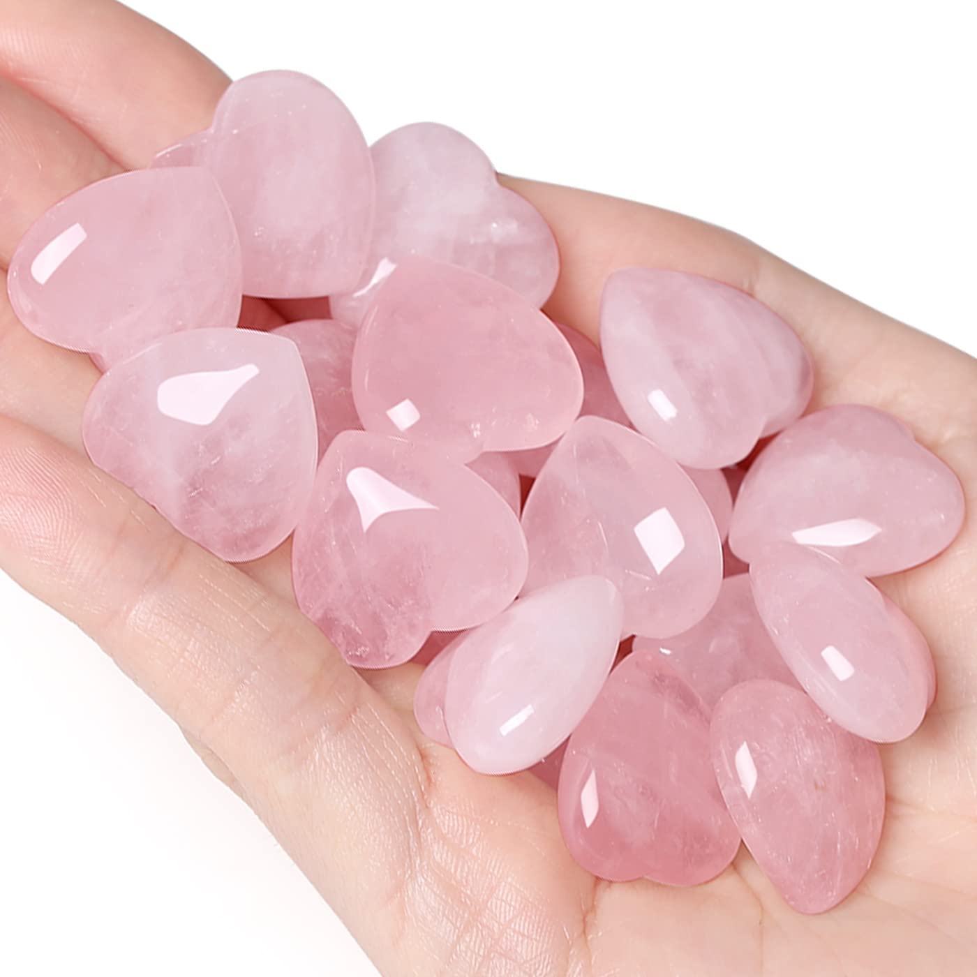 QINJIEJIE 20PCS Rose Quartz Thick Heart Crystals Stones Love Shaped Gemstones Pocket Palm Crystal Bulk Gifts Polished Thumb Stones Set Worry Stone Reiki Energy Balancing Meditation Stocking Stuffers Gift Bulk