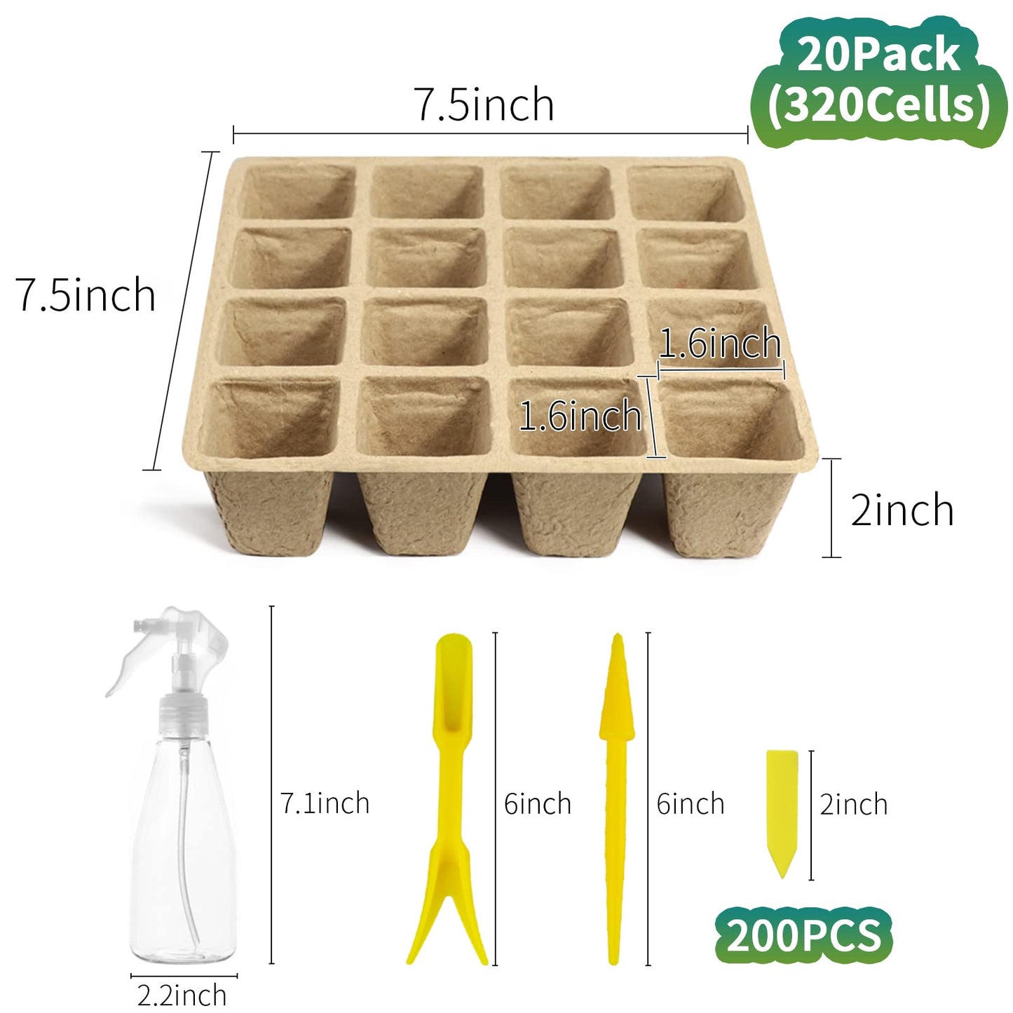 TCBWFY 320Cells Seedling Start Trays,20 Pack Peat Pots Seedling Pots Biodegradable,Seedling Starter Kit,Organic Germination Plant Starter Trays