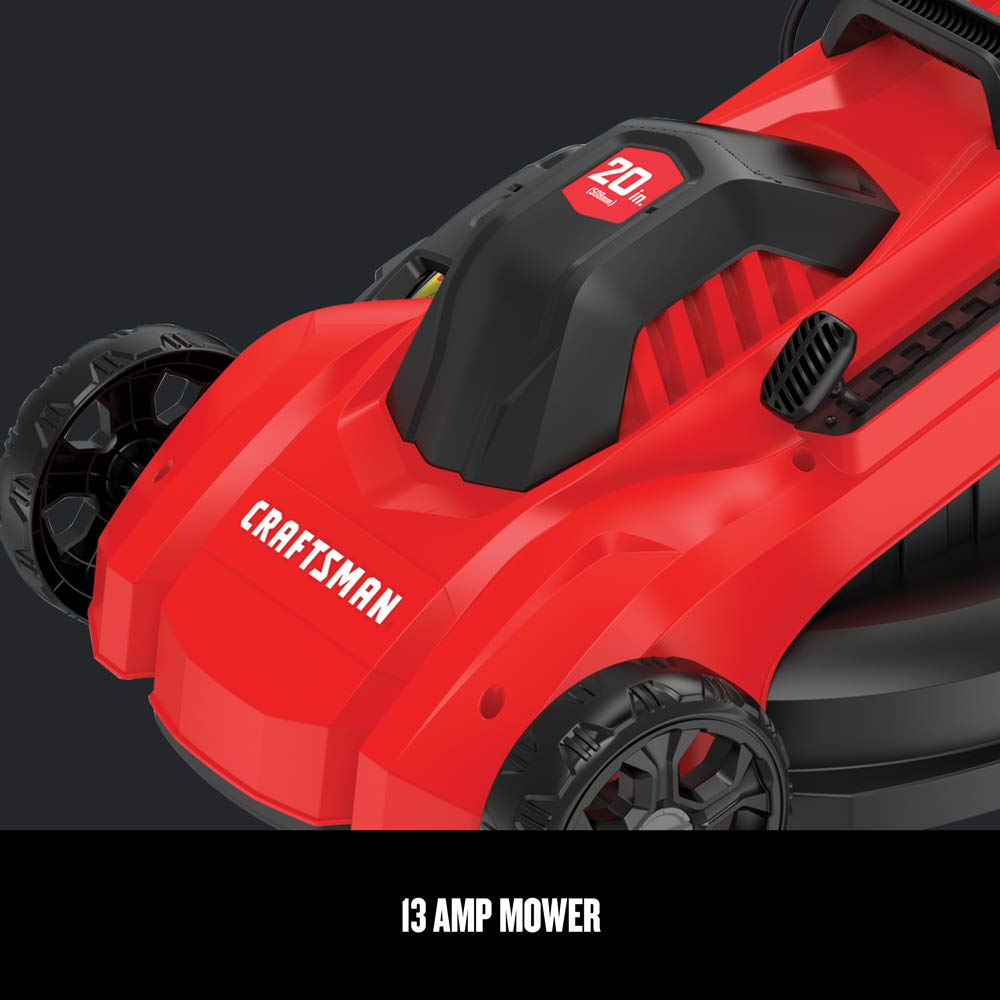 CRAFTSMAN Electric Push Lawn Mower, 20-Inch Deck, Corded, Powerful 13-AMP Motor, 6 Setting Height Adjustment, Winged Blades, 3 in 1 Bagging, Mulching and Discharge (CMEMW213)
