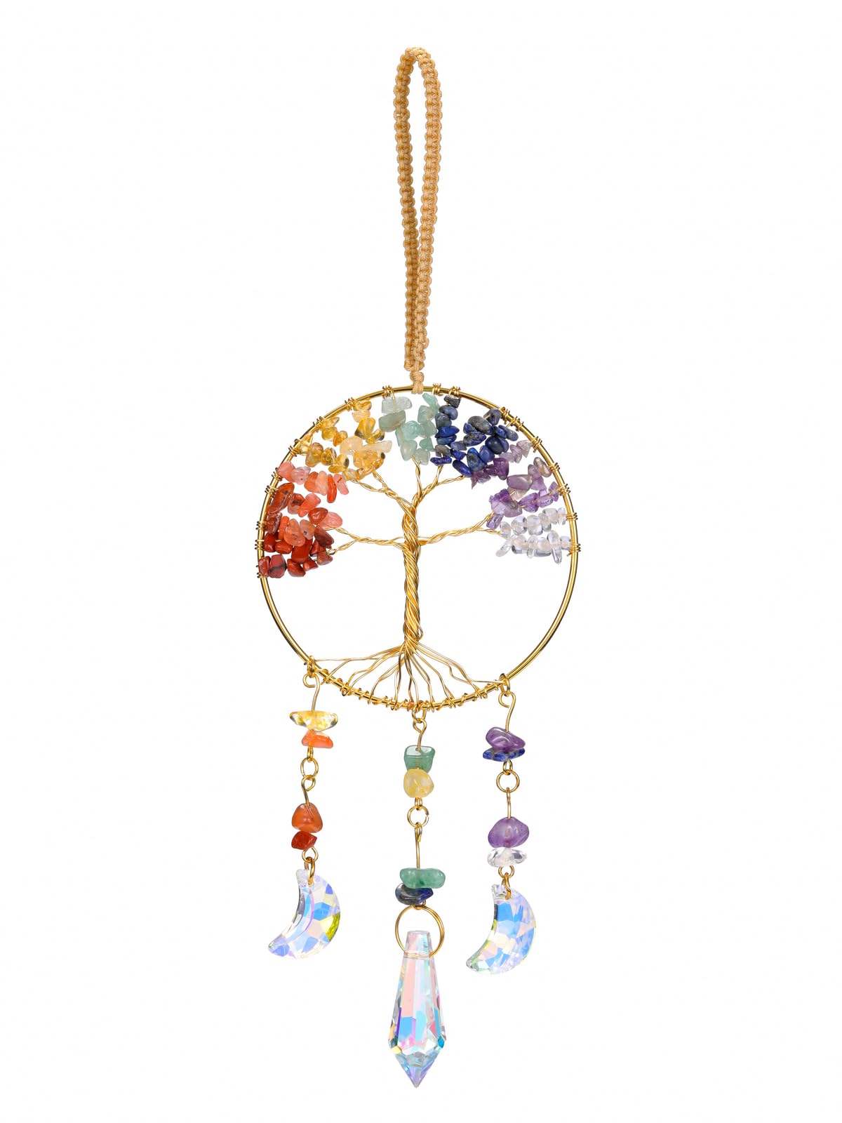 CrystalTears Chakra Crystal Tree Life Hanging Ornament Handmade 7 Chakra Healing Crystal Gemstone Glass Suncatcher for Home Window Wall Decoration Crystals Gifts for Women Men Friends