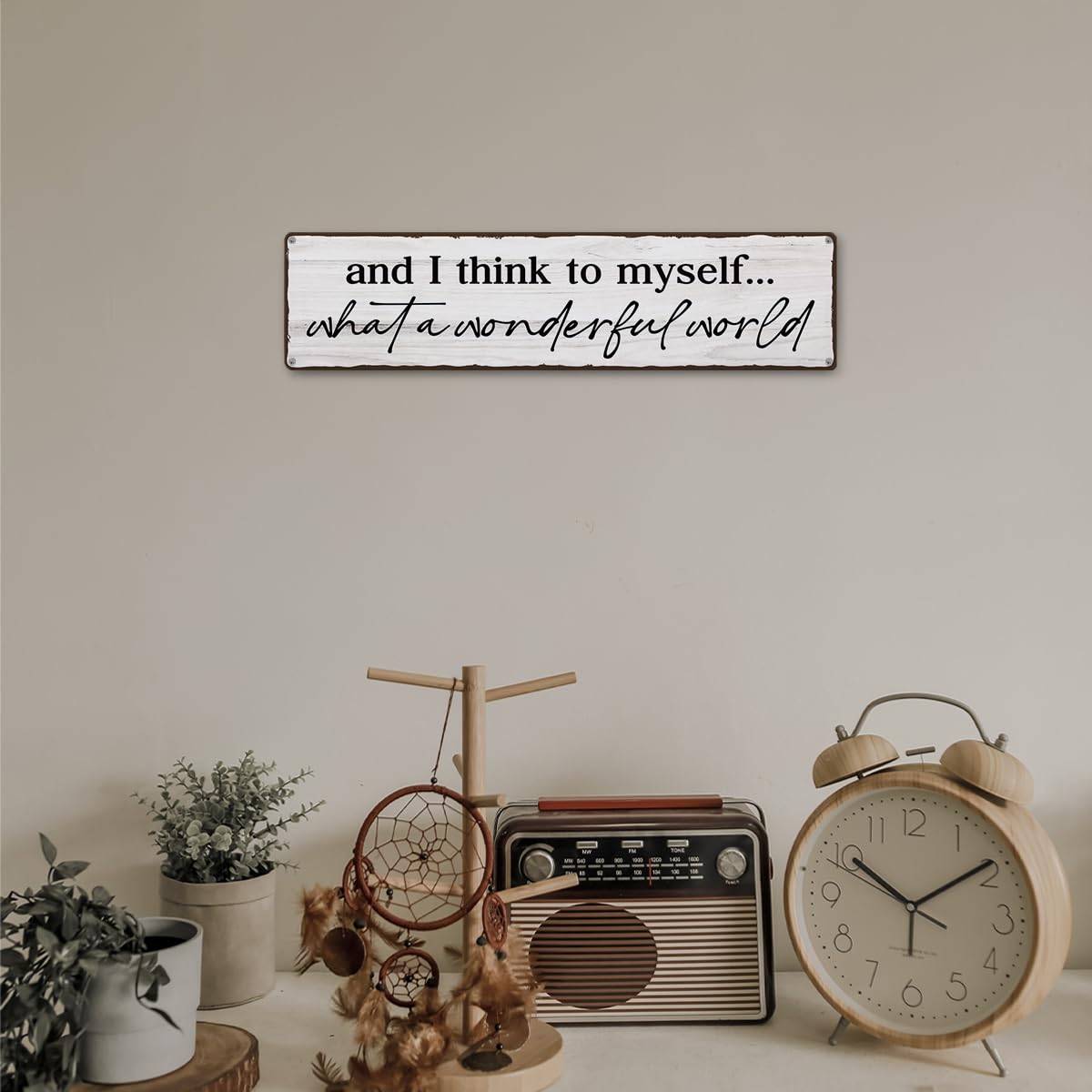 And I Think To Myself What A Wonderful World Sign, Retro Metal Tin Sign, Farmhouse Family Wall Decor, Wall Art Decor Iron Poster, For Home Living Room Bedroom 15.8x4 Inch