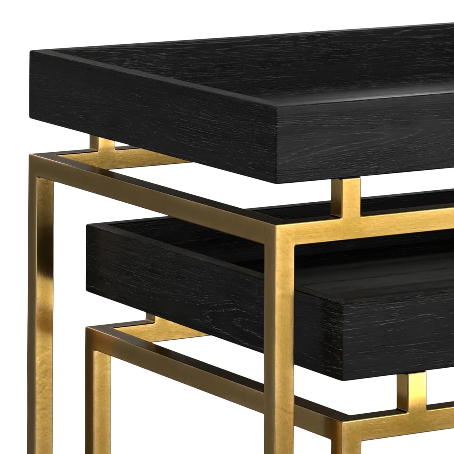 SIMPLIHOME Macy SOLID MANGO WOOD and Metal 20 inch Wide Rectangle Contemporary 2 Pc Nesting Table in Black, Gold, Fully Assembled for the Living Room and Bedroom