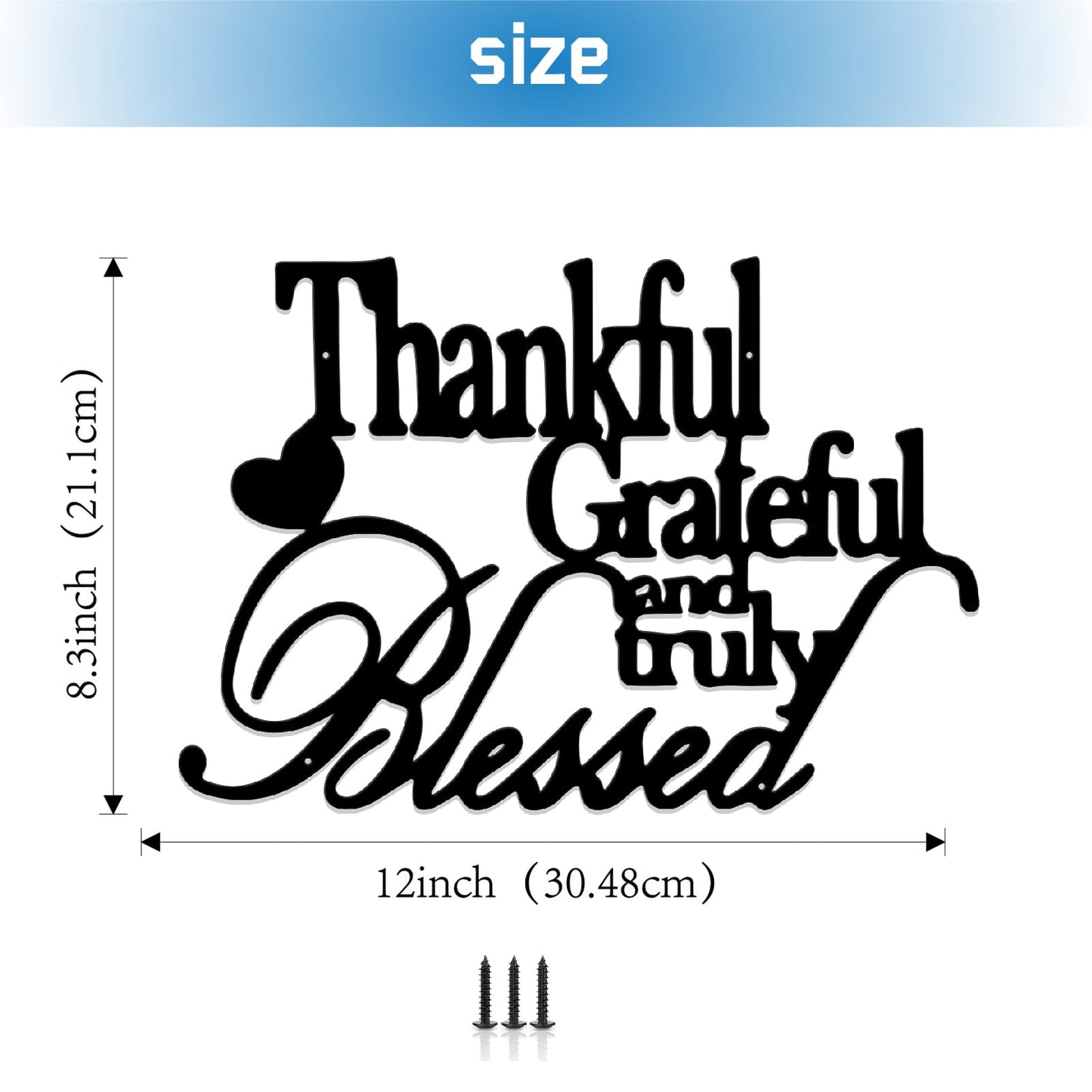 Thankful Grateful Blessed Wall Decor Black Metal Wall Art Thankful Grateful and Truly Blessed Sign Home Decor Entryway Living Room Decoration Signs - 12 Inches