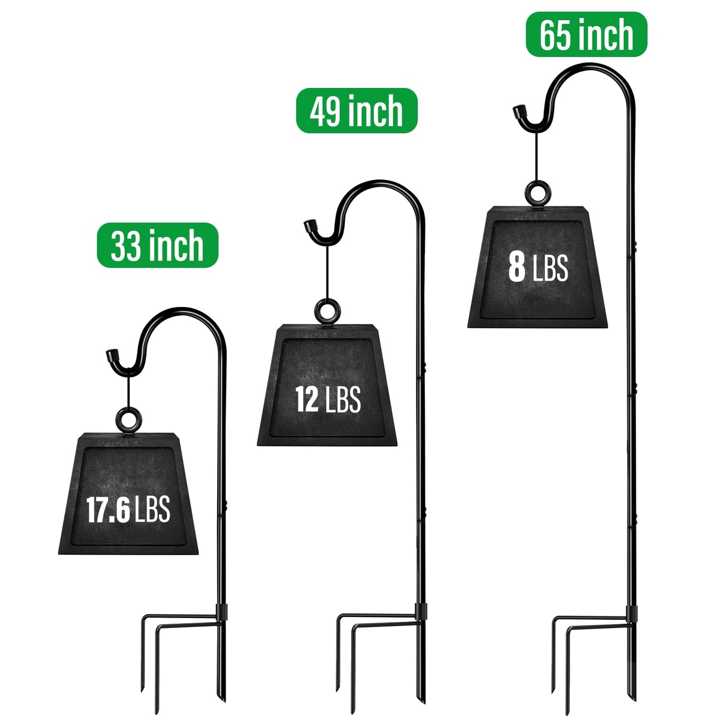 GOFORWILD Shepherd Hook 6 Pack Black, 33 inches Tall, Made of Premium Metal for Garden Decor, Plant Hanger, Lantern Hook, Solar Light Hanging, 7011-3