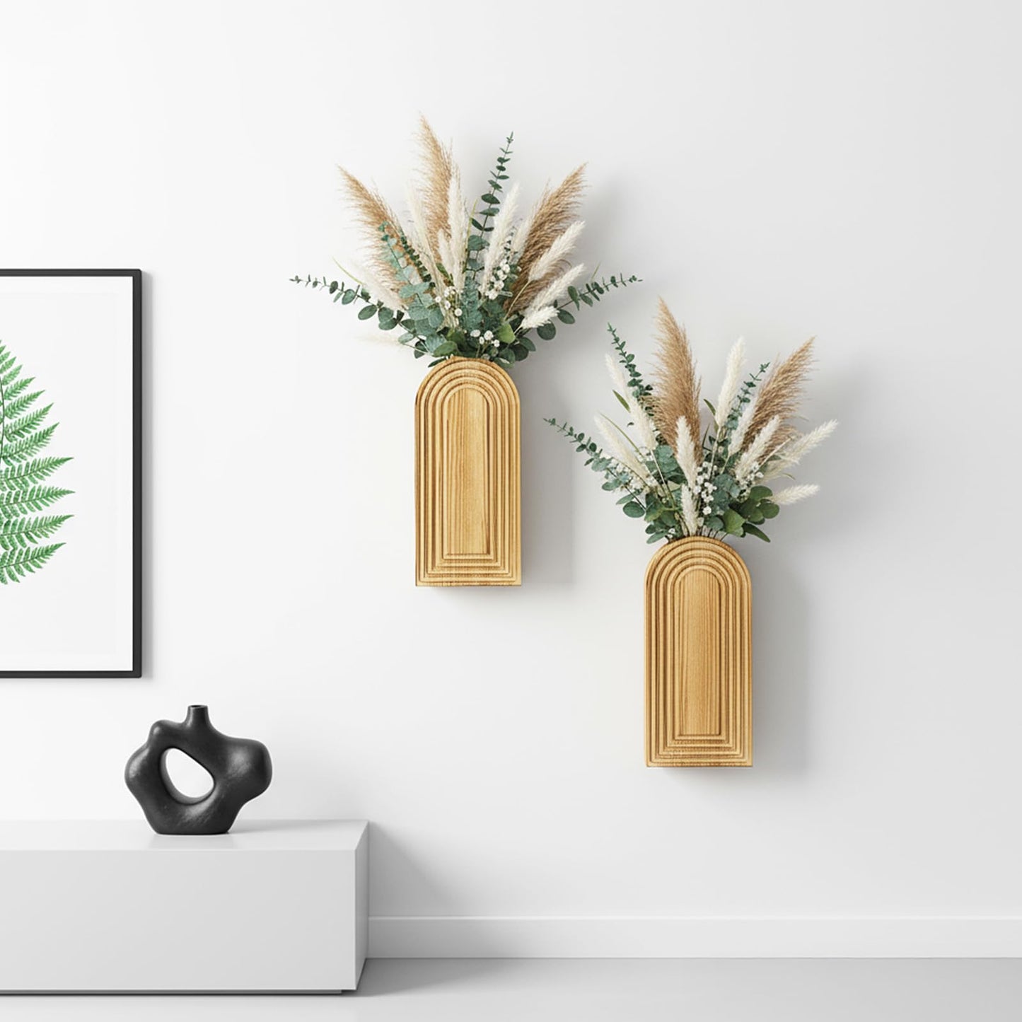 2 Pack Wood Wall Planter Vase,Wall Vases for Flowers Boho Walls Decor Wooden Vases Mounted Wooden Planters Holder Walls Plant for Living Room, Bedroom, Bathroom-11.75X5.45 Inches