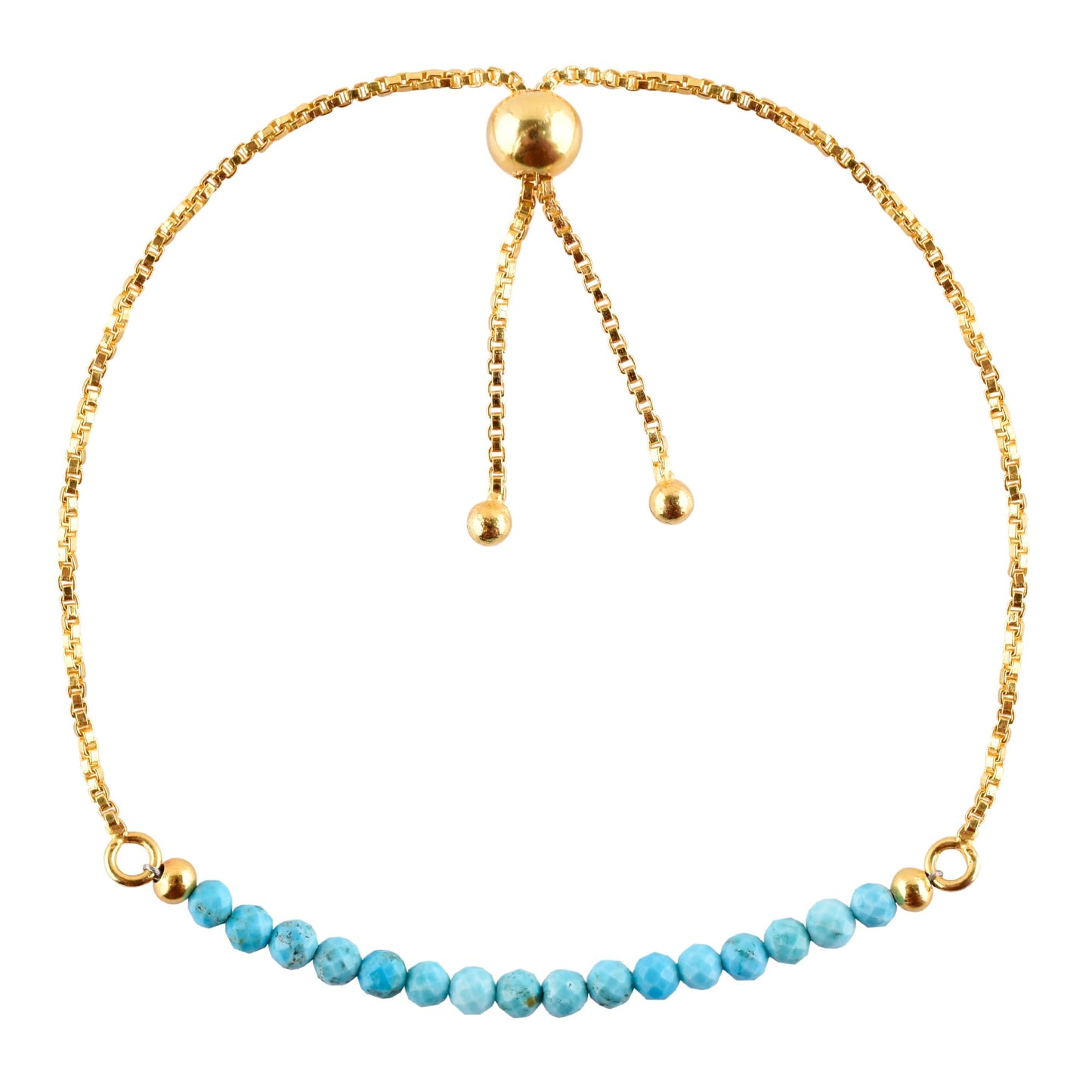 InfinityGemsArt Turquoise Bracelets For Women, December Birthstone Jewelry, Blue Beads Beaded Stone Bolo Slider Crystals Gemstones, 14K Gold Plated Adjustable Chain, Gifts For Her