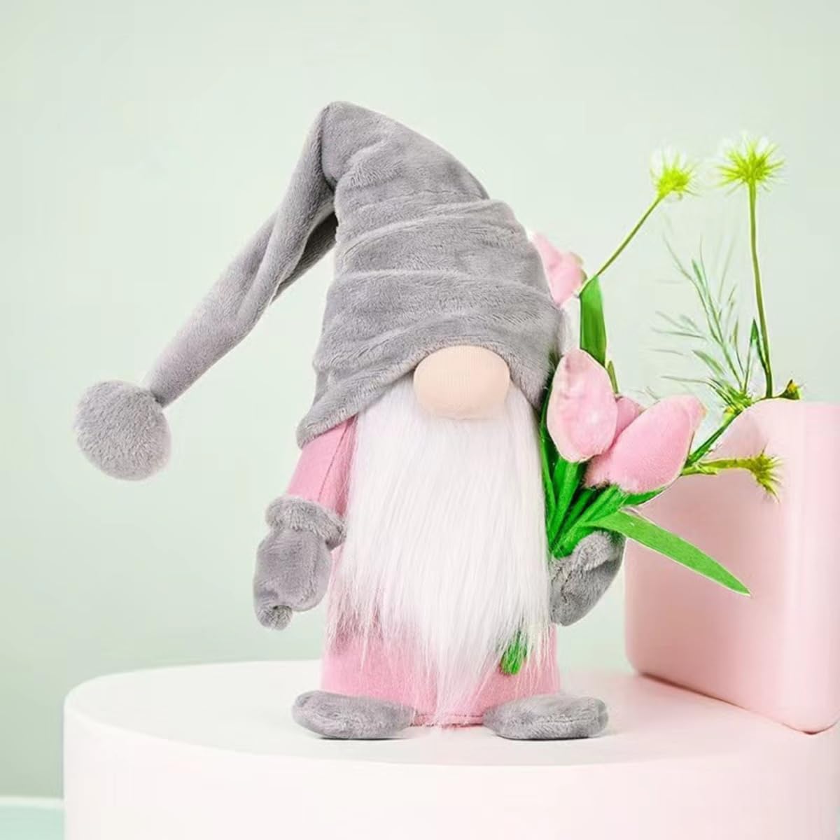 ALYRMEI Gnome Plush Decorations Gift, 15 inch Gnome Decorations for Home,Spring Gnomes Plush for Tiered Tray Decor, Swedish Gnomes Mother's Day Decoration Home Tabletop Elf Doll,Grey