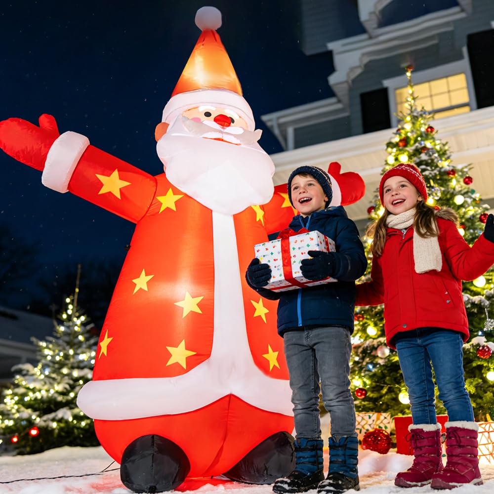 8FT Christmas Inflatables Santa Claus Outdoor Yard Decorations, Christmas Blow up Santa with LED Lights, Winter Outside Decor for Holiday Party Patio Garden Lawn, Xmas New Year Kids Gifts (Santa)