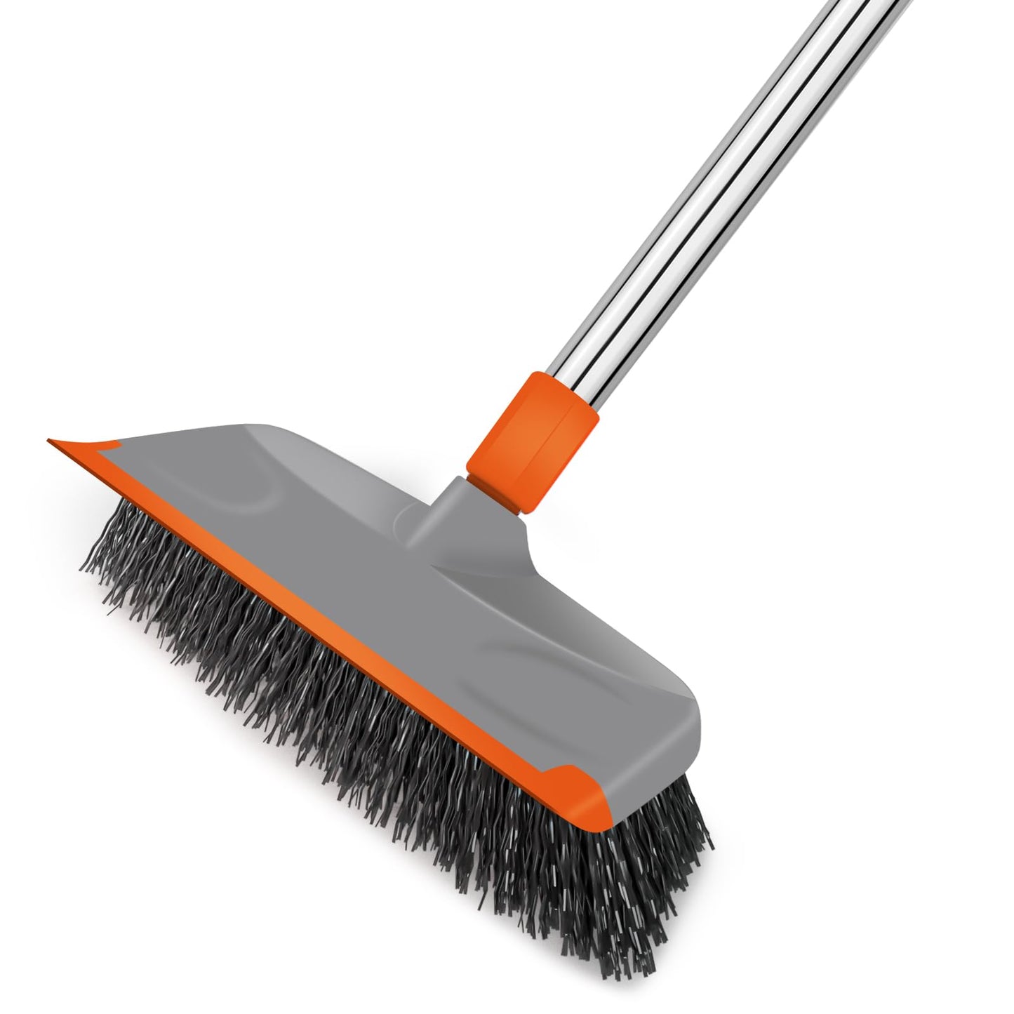 BITOPE Deck Scrub Brush with Long Handle, Heavy Duty Floor Cleaning Scrubber with Stiff Bristles Garage Concrete Cleaner Tool for Cleaning Tile Patio Outdoor Porch Indoor Kitchen Shower Bathroom