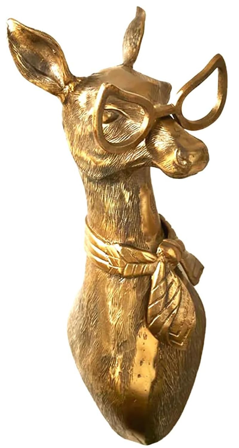 Animal Heads Wall Art Decor, 3D Wall Mount Ornament, Aesthetic Gold Wall Sculpture Home Decor, Resin Animal Head Wall Hanging Decoration for Family Living Room Bedroom Bathroom Kitchen Gift (Sheep)
